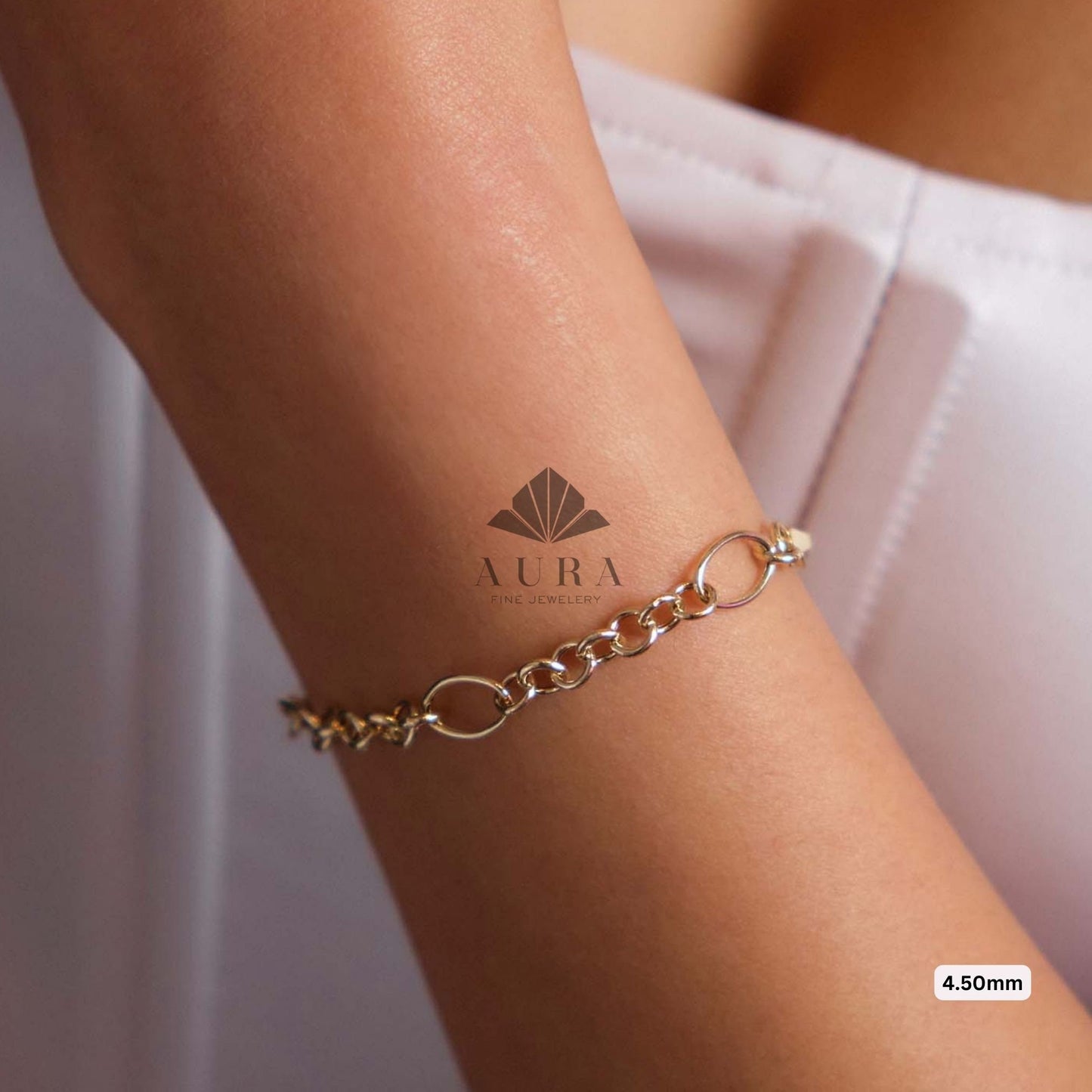 14K Gold O Shape Anklet, Paperclip Anklet, Oval Cable Chain Anklet, Round Layering Chain Links, Figaro Handmade Anklet