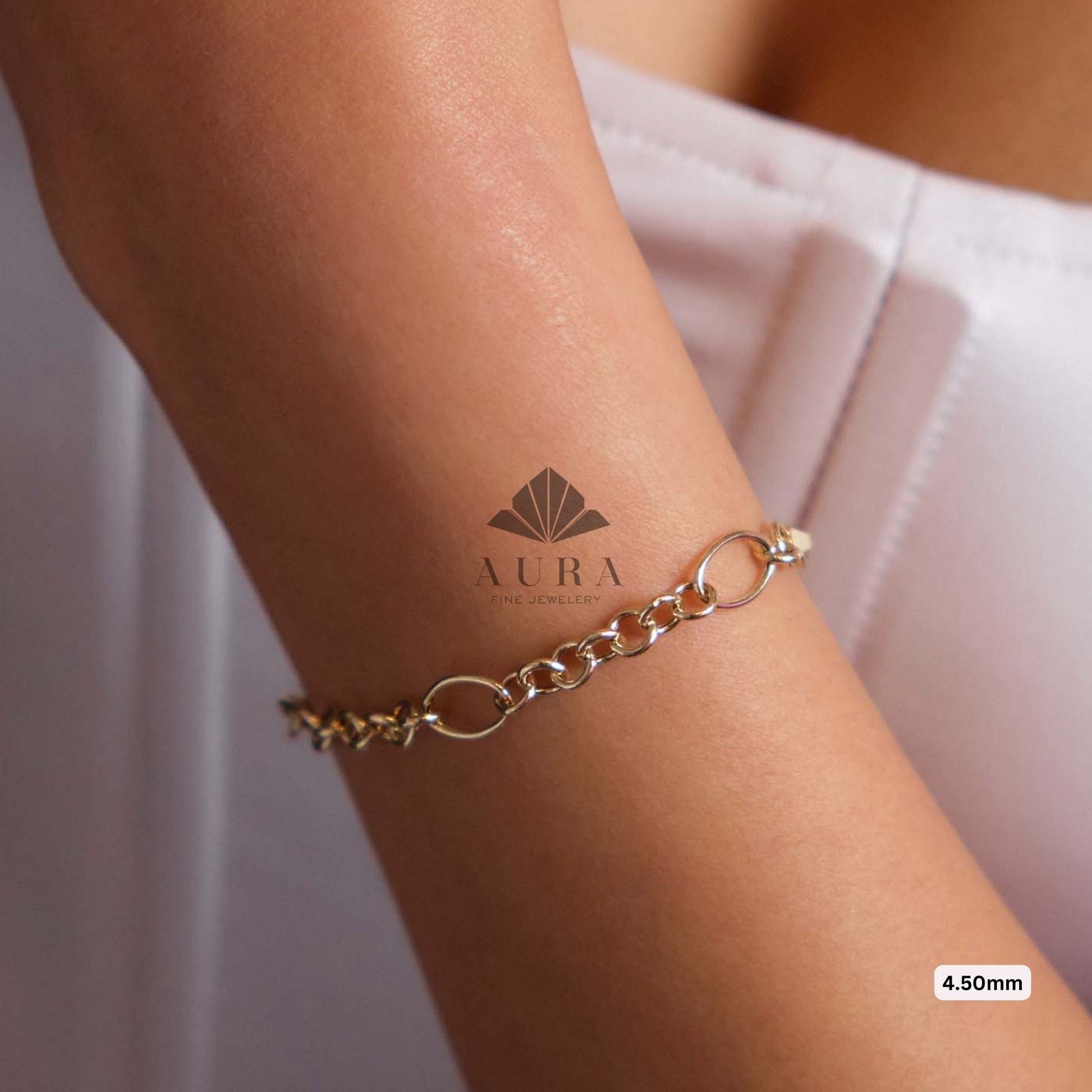 14K Gold O Shape Anklet, Paperclip Anklet, Oval Cable Chain Anklet, Round Layering Chain Links, Figaro Handmade Anklet
