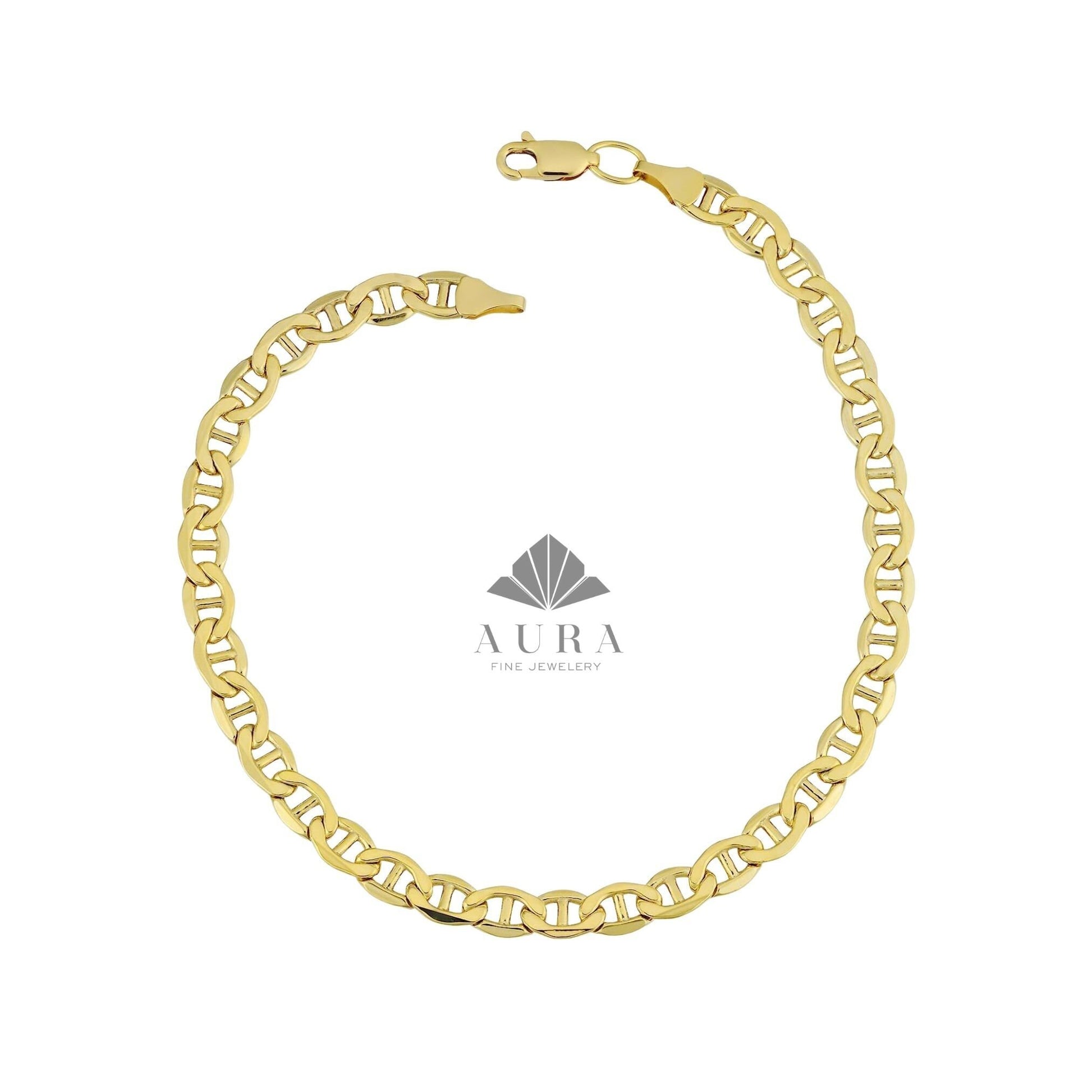 14K Gold Mariner Anklet, 3mm 4mm Mariner Chain Anklet, Flat Anchor Anklet, Real Gold Anklet, Men Women Anklet, Christmas Gift
