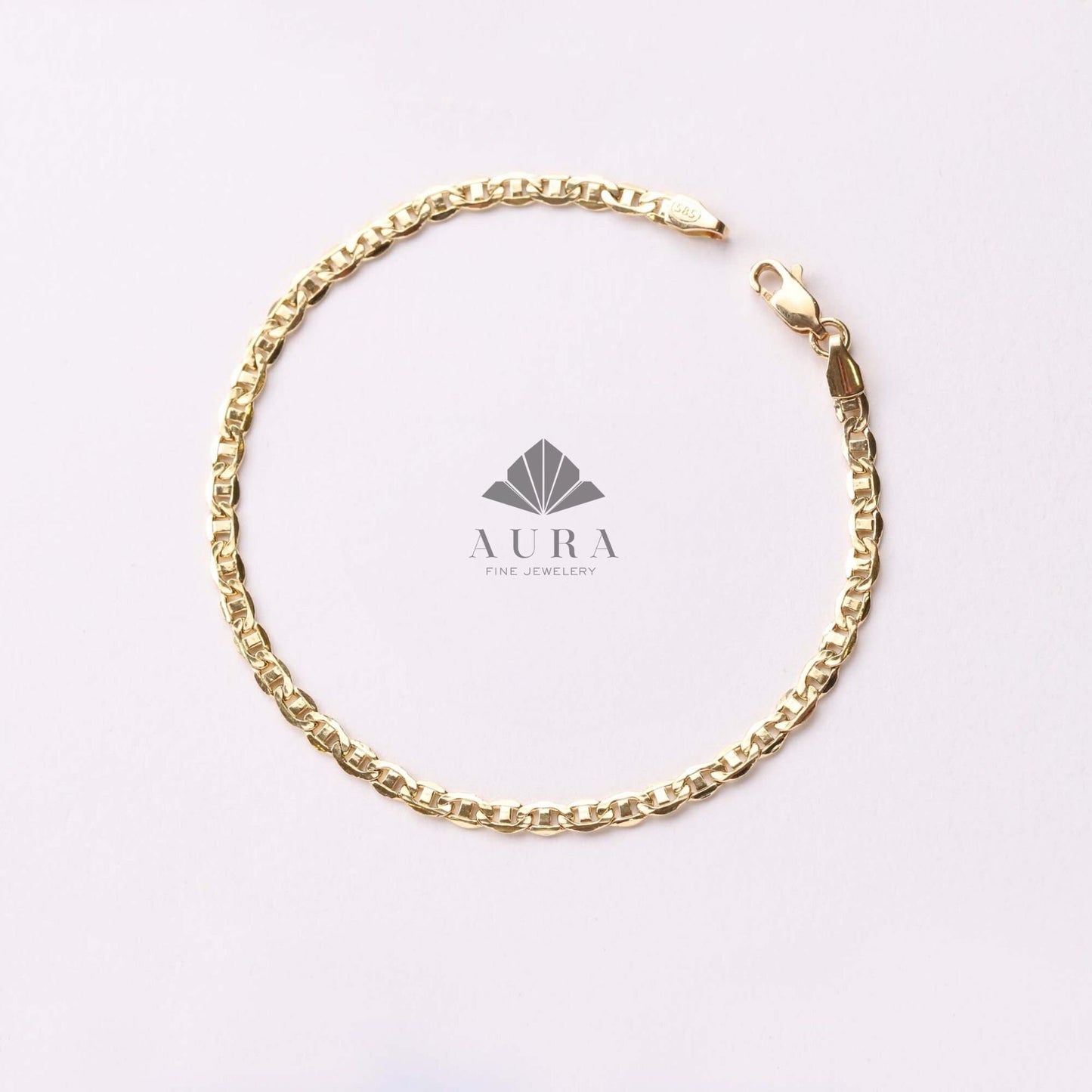 14K Gold Mariner Anklet, 3mm 4mm Mariner Chain Anklet, Flat Anchor Anklet, Real Gold Anklet, Men Women Anklet, Christmas Gift