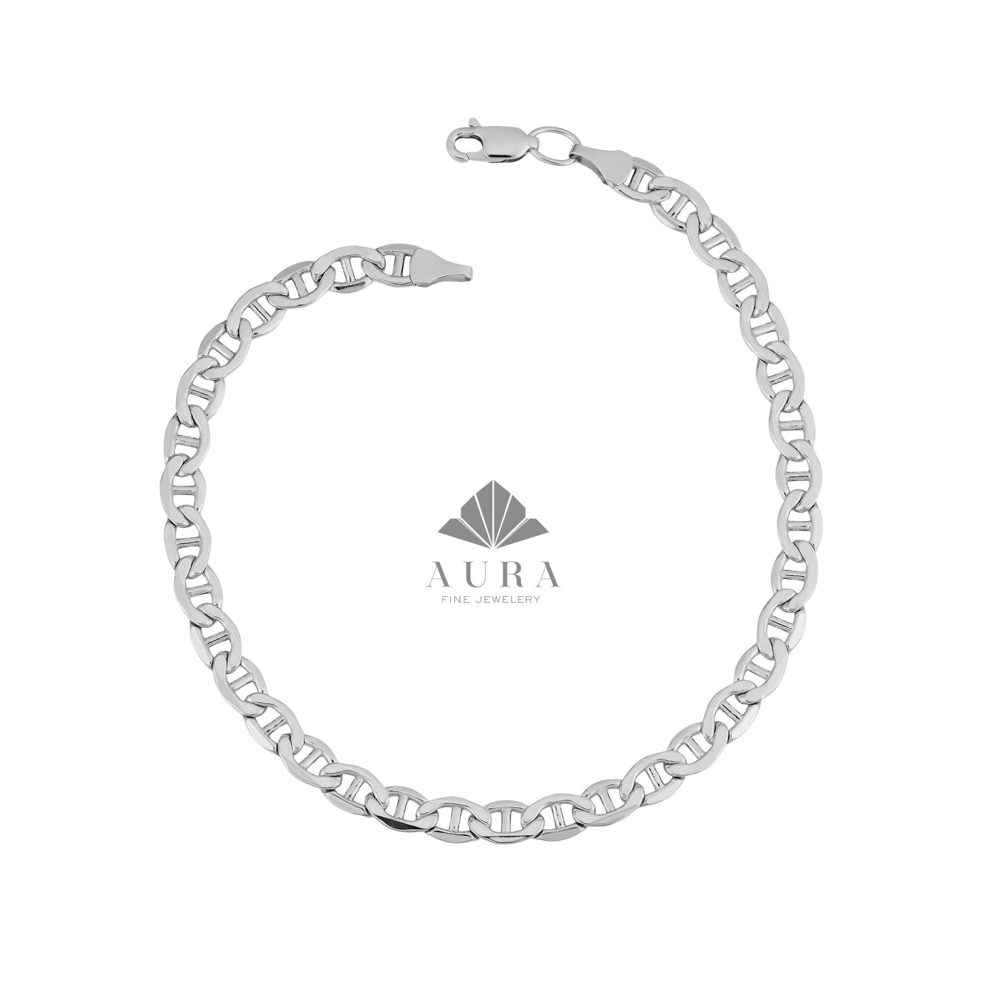 14K Gold Mariner Anklet, 3mm 4mm Mariner Chain Anklet, Flat Anchor Anklet, Real Gold Anklet, Men Women Anklet, Christmas Gift
