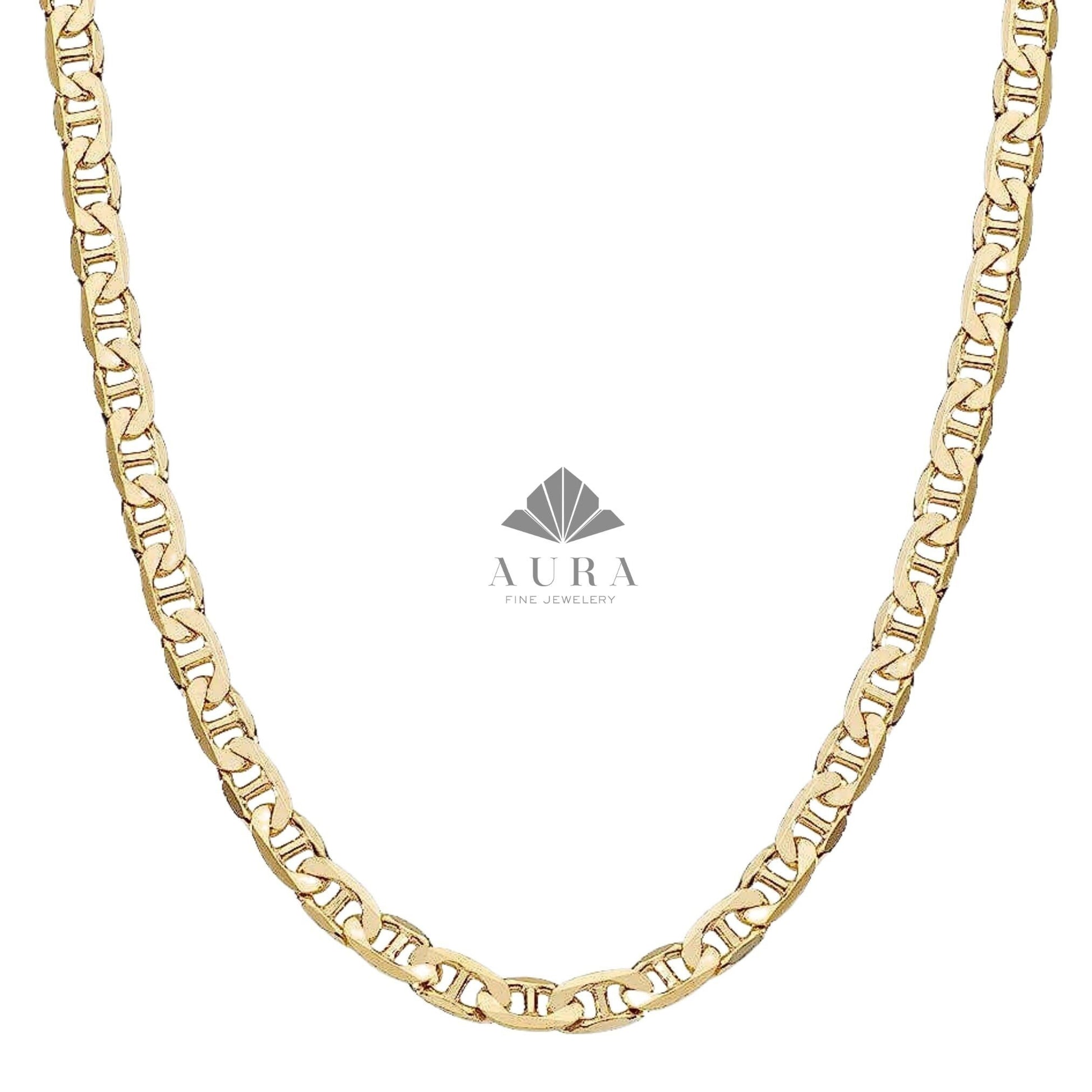 14K Gold Mariner Necklace, 3mm 4mm Mariner Chain Necklace, Flat Anchor Necklace, Real Gold Necklace, Men Women Necklace, Christmas Gift