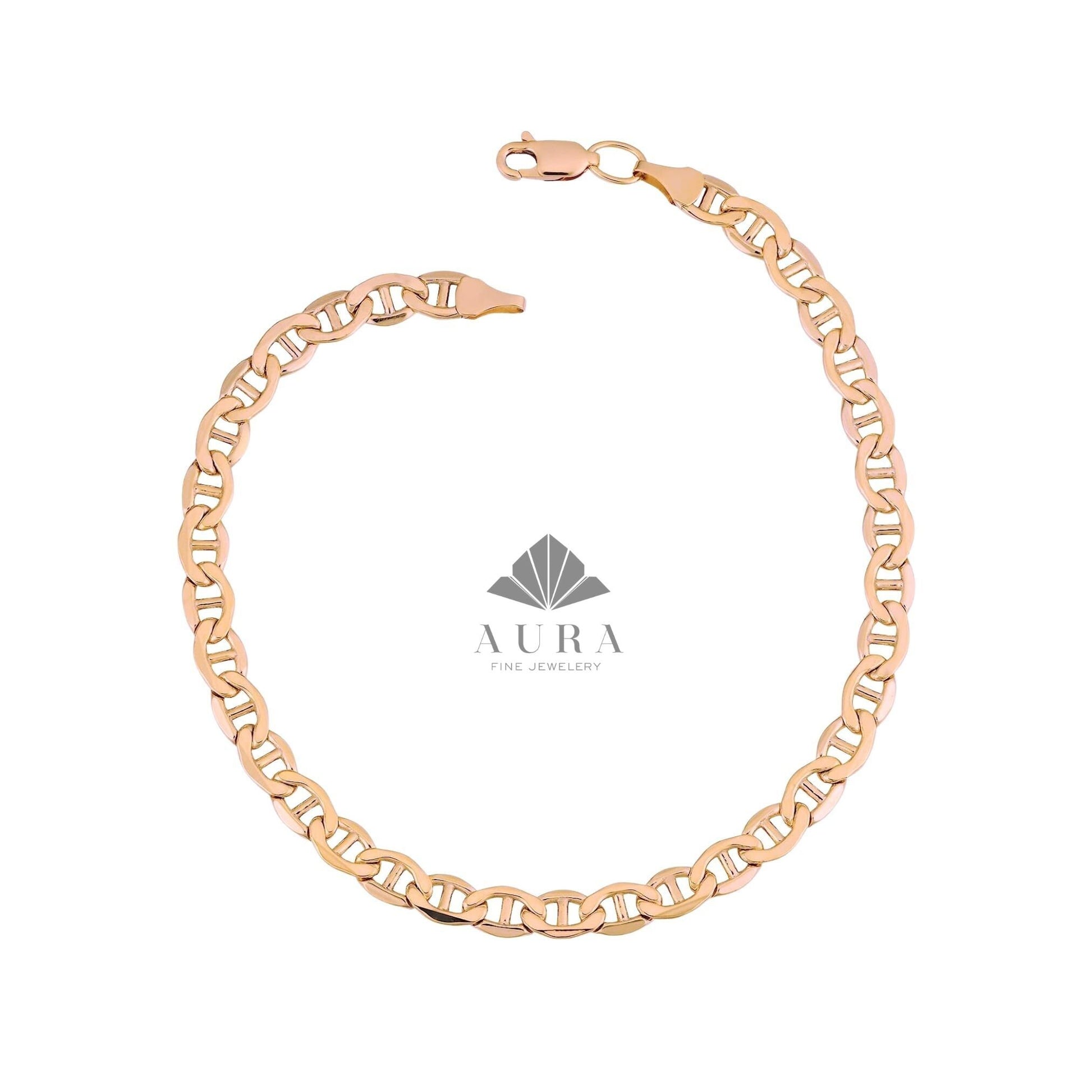 14K Gold Mariner Anklet, 3mm 4mm Mariner Chain Anklet, Flat Anchor Anklet, Real Gold Anklet, Men Women Anklet, Christmas Gift