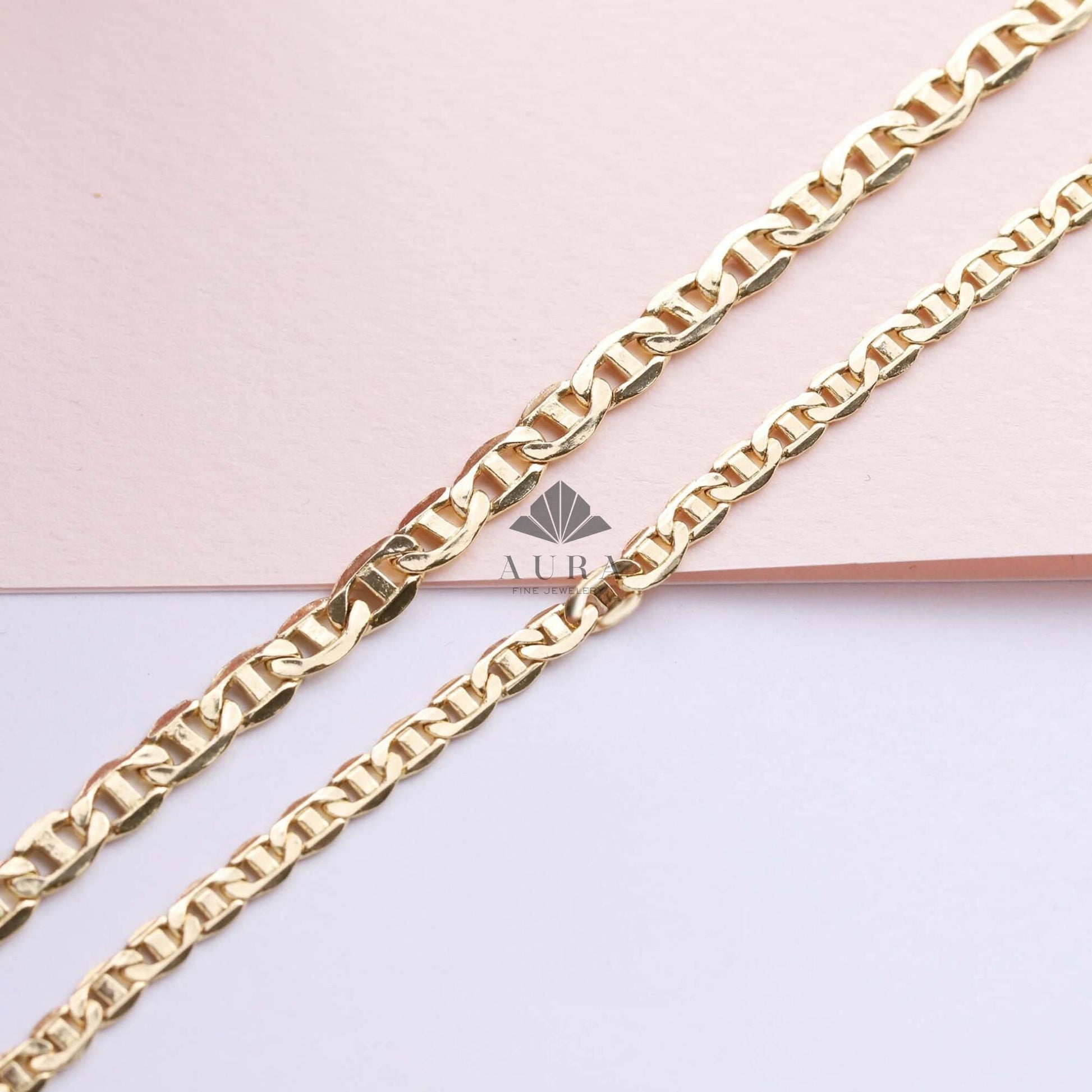 14K Gold Mariner Anklet, 3mm 4mm Mariner Chain Anklet, Flat Anchor Anklet, Real Gold Anklet, Men Women Anklet, Christmas Gift