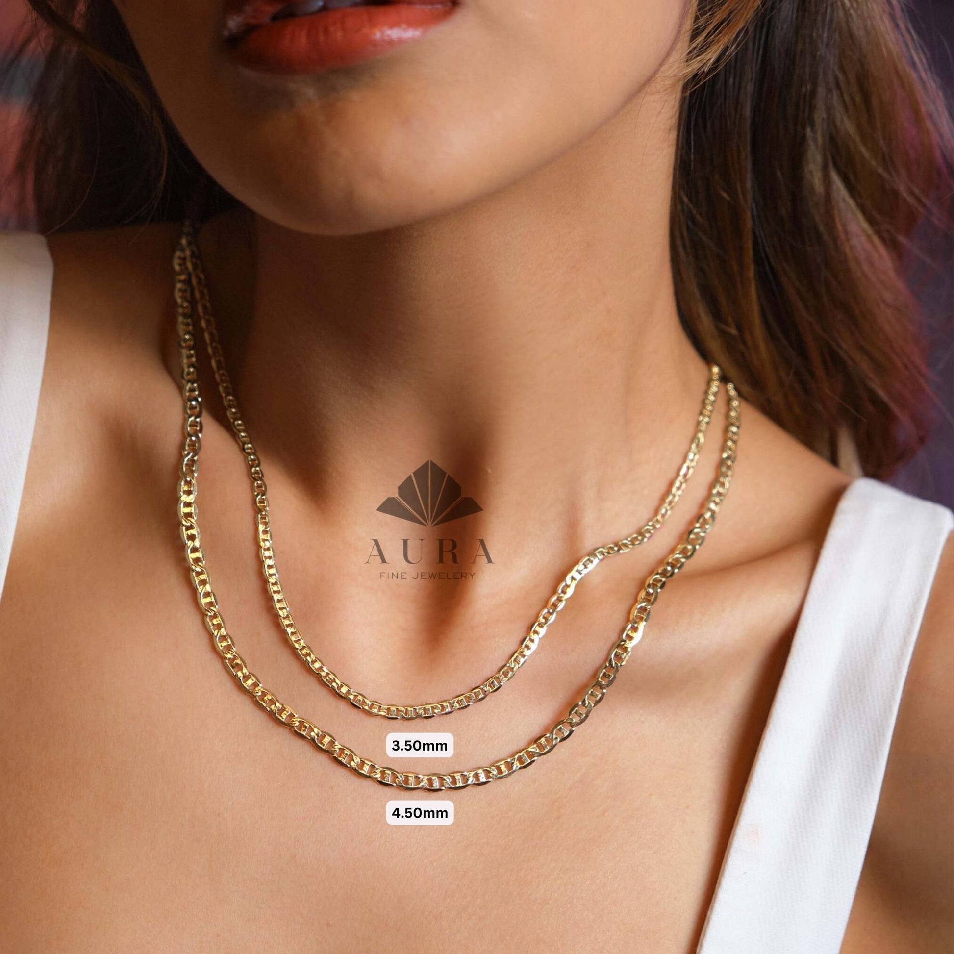 14K Gold Mariner Necklace, 3mm 4mm Mariner Chain Necklace, Flat Anchor Necklace, Real Gold Necklace, Men Women Necklace, Christmas Gift