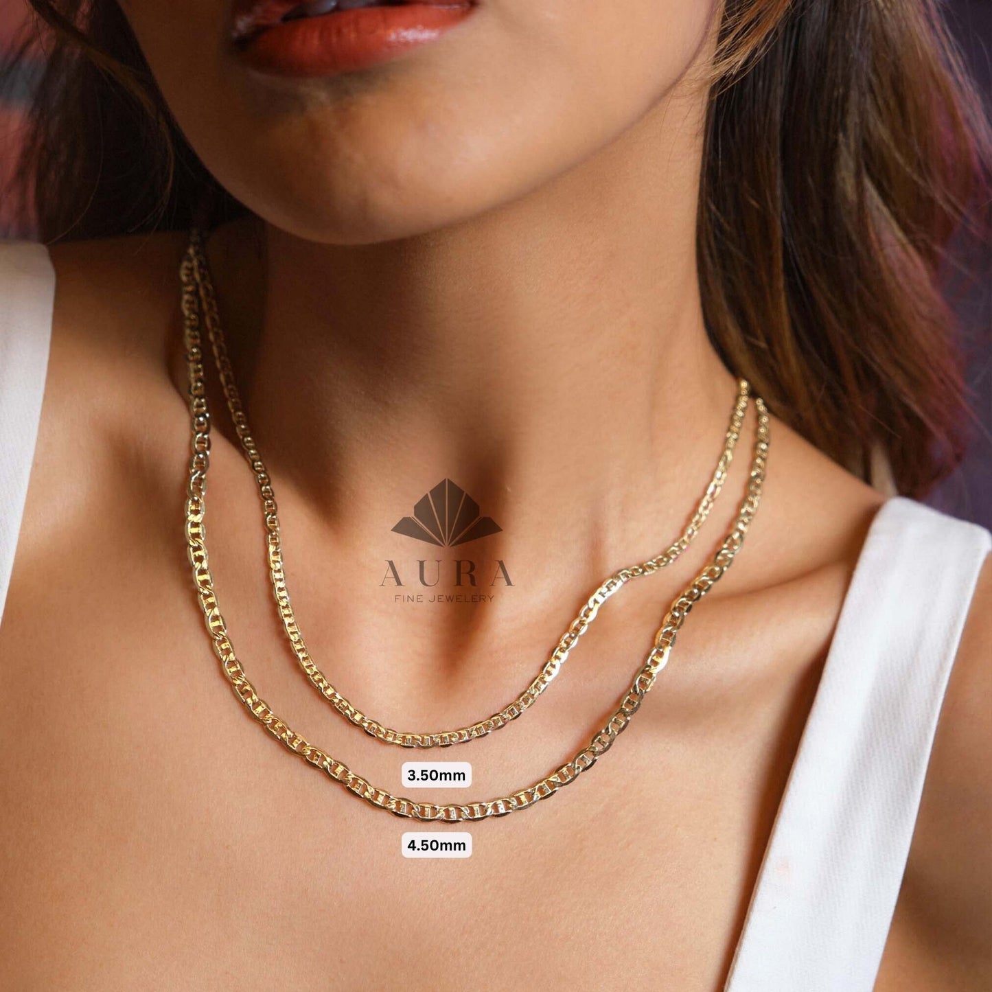 14K Gold Mariner Necklace, 3mm 4mm Mariner Chain Necklace, Flat Anchor Necklace, Real Gold Necklace, Men Women Necklace, Christmas Gift