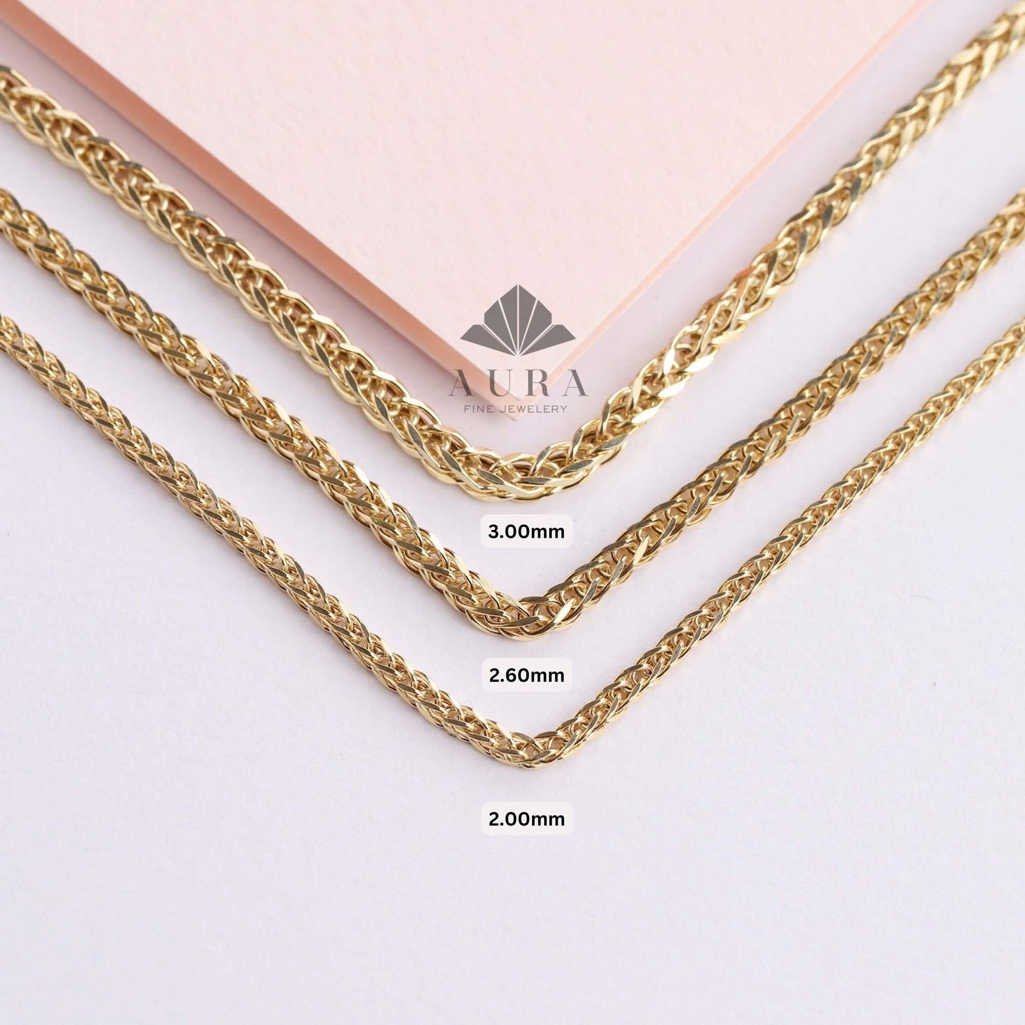 14K Gold Palm Chain Necklace, Wheat Foxtail Palm, Franco Chain Necklace, 2mm 3mm 4mm Link Chain Necklace, Men Women Necklace, Choker Unisex