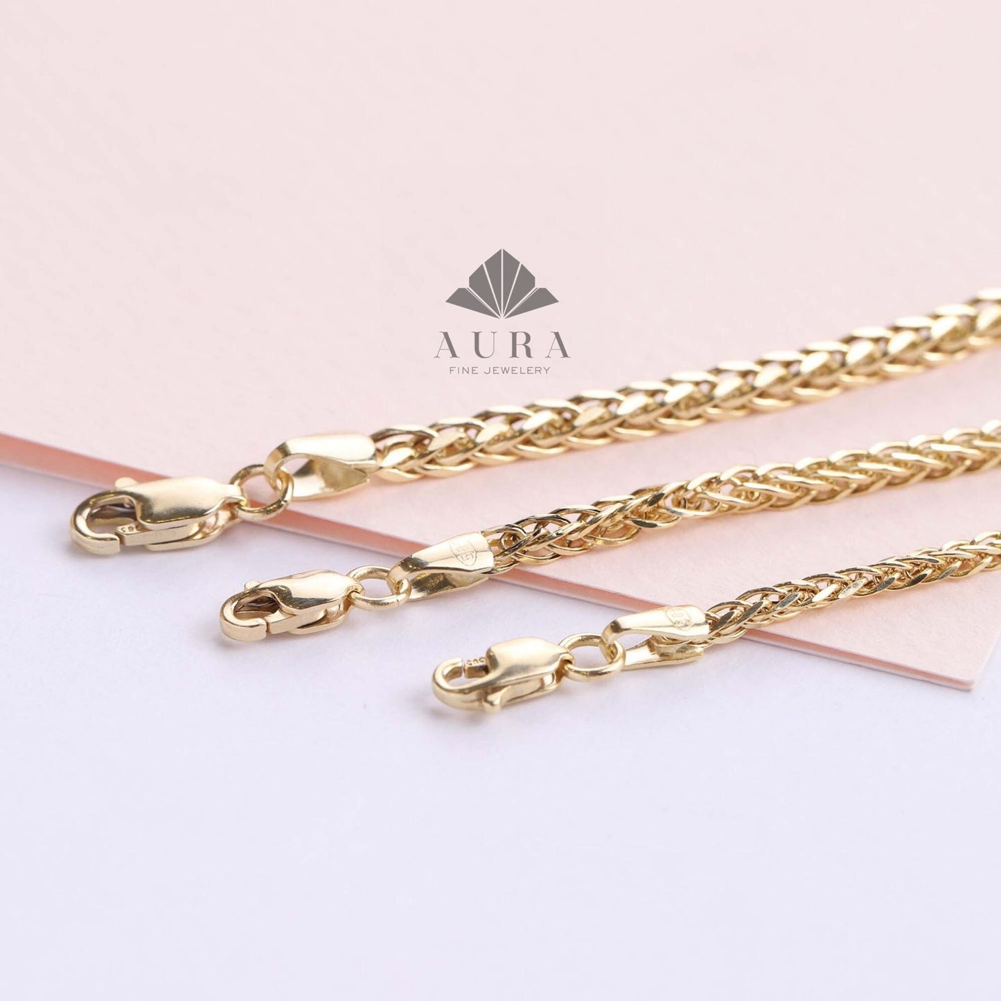 14K Gold Palm Chain Necklace, Wheat Foxtail Palm, Franco Chain Necklace, 2mm 3mm 4mm Link Chain Necklace, Men Women Necklace, Choker Unisex