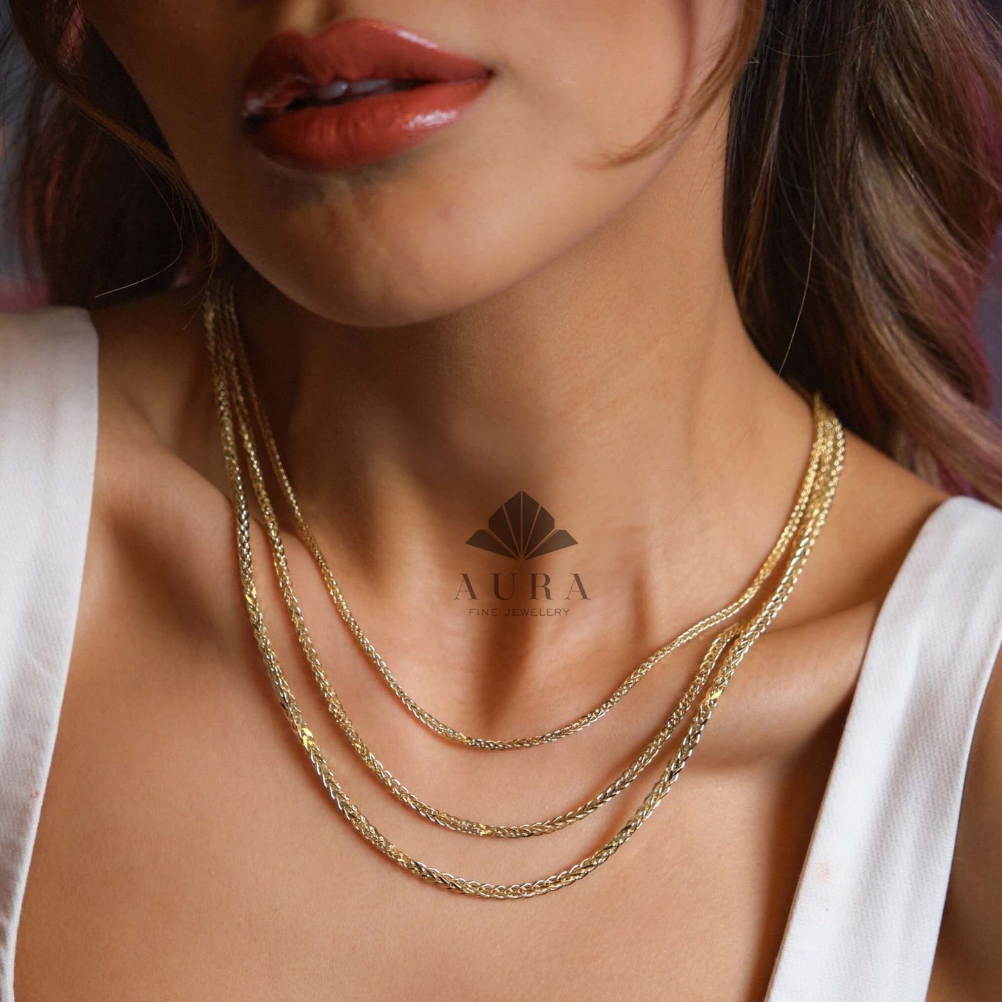 14K Gold Palm Chain Necklace, Wheat Foxtail Palm, Franco Chain Necklace, 2mm 3mm 4mm Link Chain Necklace, Men Women Necklace, Choker Unisex