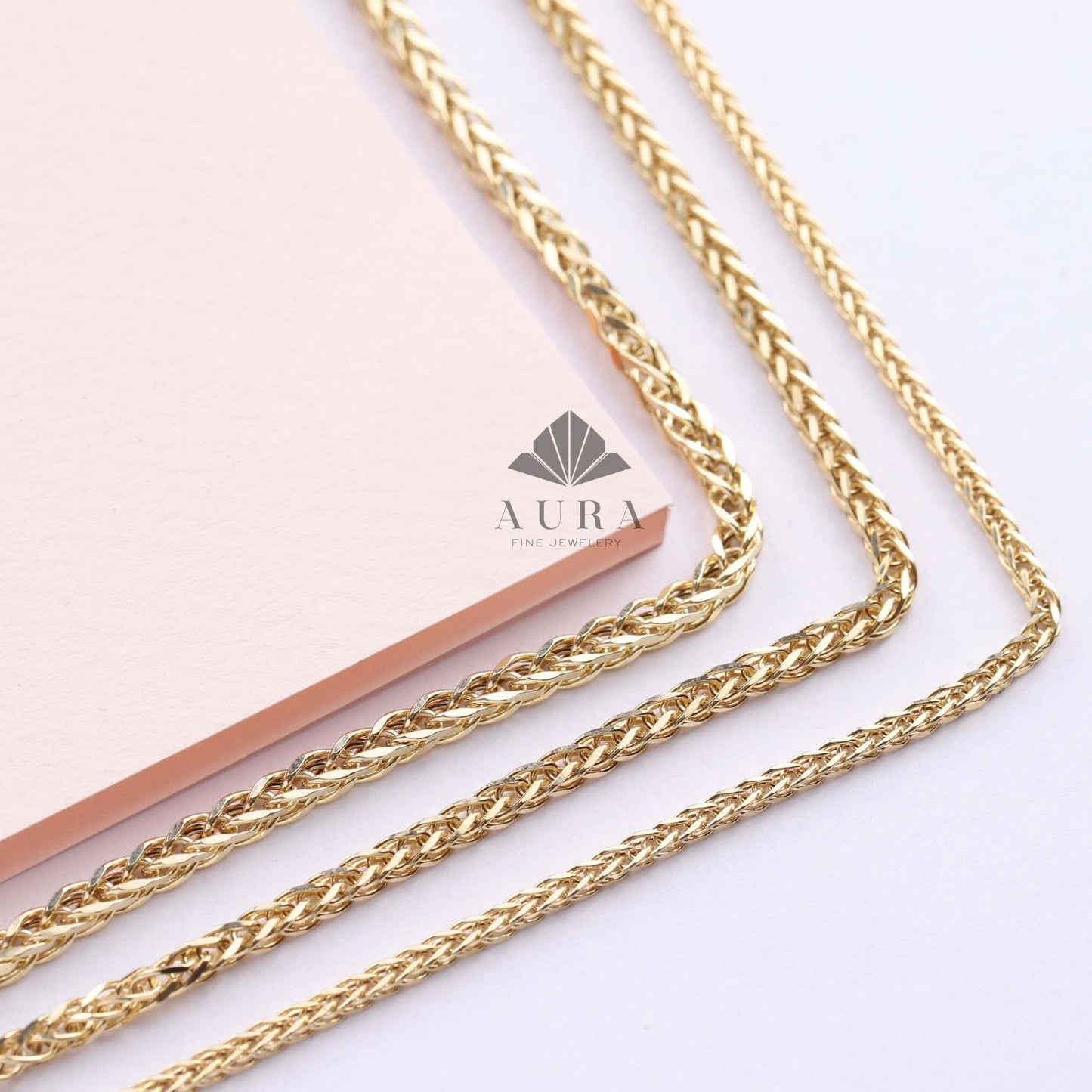 14K Gold Palm Chain Necklace, Wheat Foxtail Palm, Franco Chain Necklace, 2mm 3mm 4mm Link Chain Necklace, Men Women Necklace, Choker Unisex