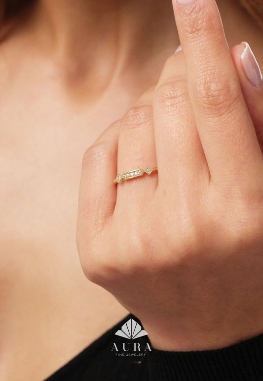 14K Gold Art Deco Wedding Band, Vintage Stacking Ring, Gold Matching Ring, Dainty Pinky Ring, Promise Band Ring, Valentines Day Gift
