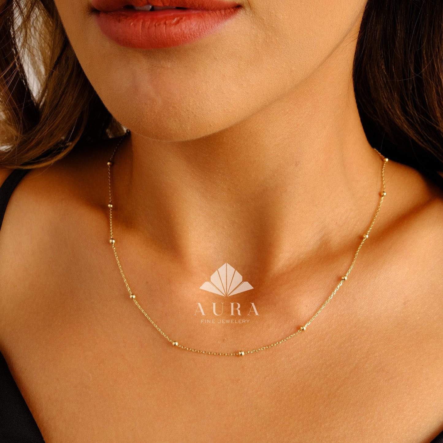 14K Gold Beaded Satellite Chain Necklace, Satellite Choker Necklace, Gold Layering Necklace, Minimalist Choker Necklace, Gift For Her