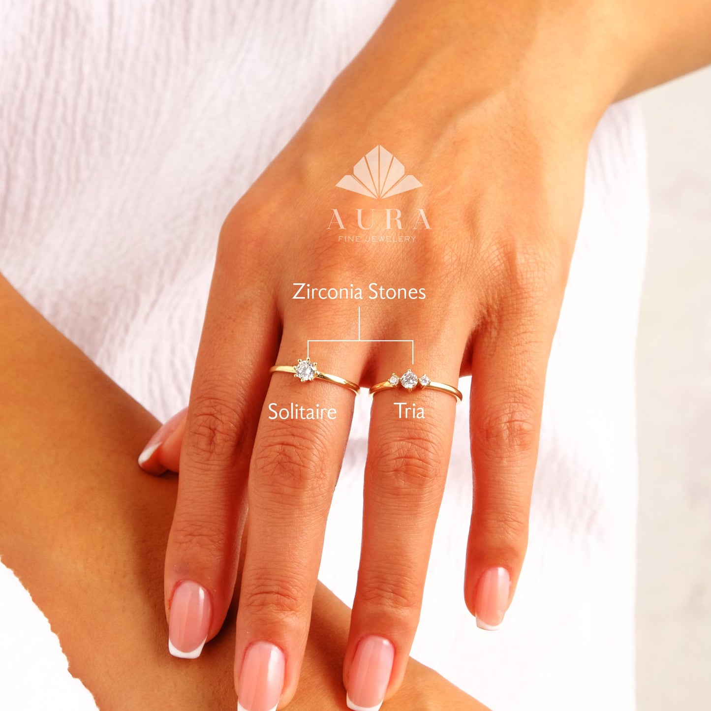 14K Solid Gold Three Stone CZ Ring, Dainty Triple CZ Band, Minimalist Stackable Ring, Promise Ring, Delicate Engagement Ring, Gift for Her