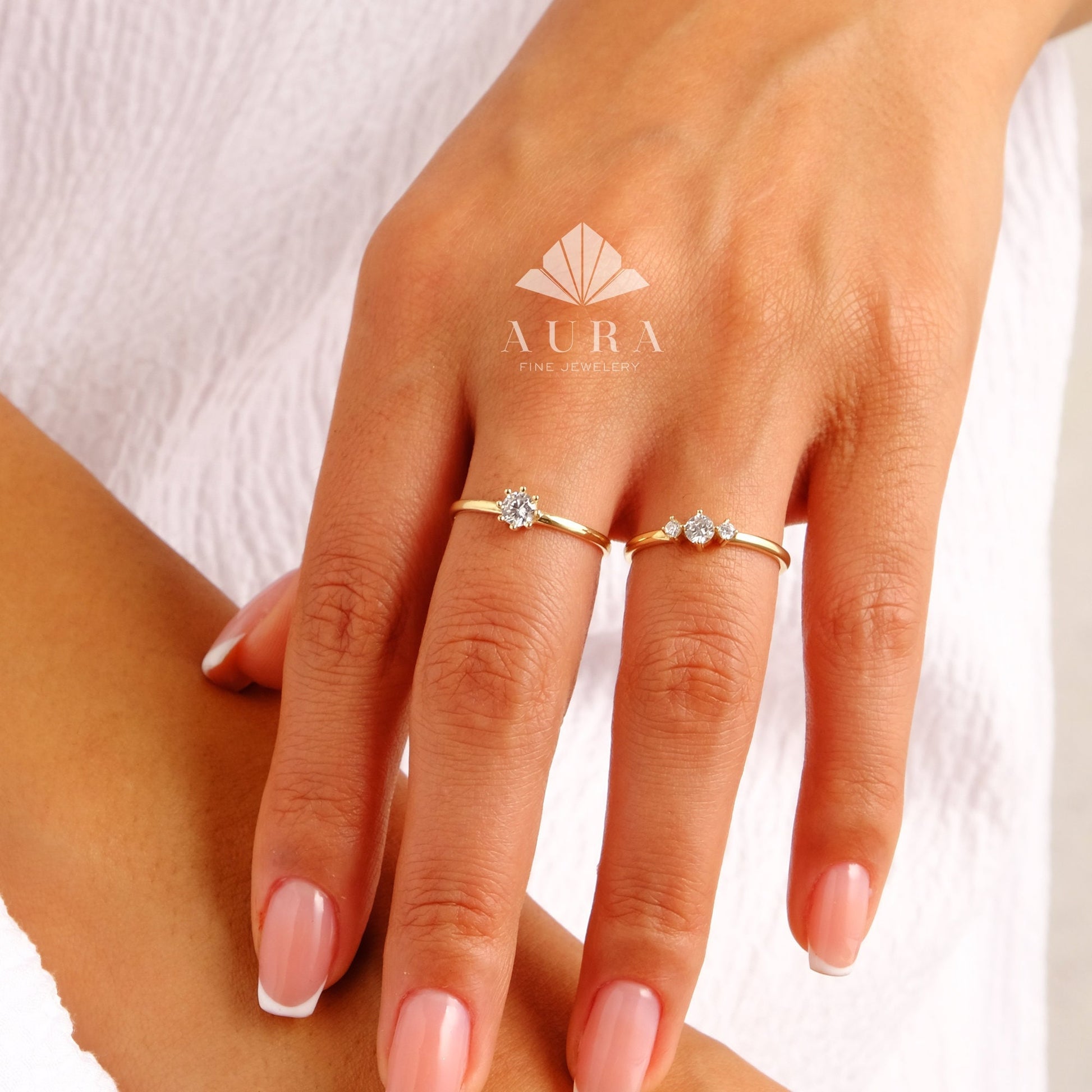 14K Gold CZ Diamond Solitaire Ring, Solitaire Diamond Ring, Single Stone Promise Ring, Simple Diamond Ring, Thin Band Ring, Stacking Ring