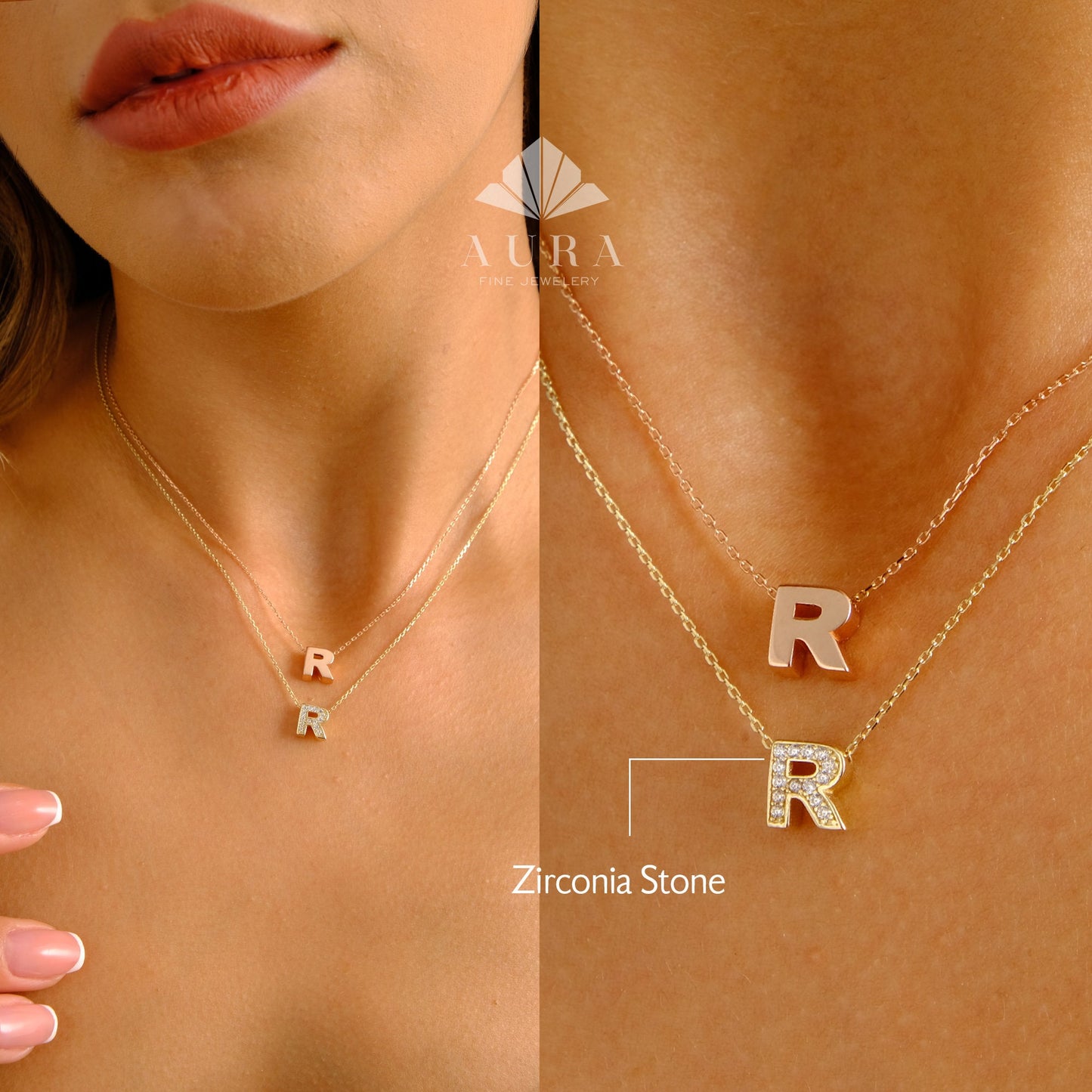 14K Gold Initial Necklace, Cz Diamond Letter Pendant, Custom Initial Necklace, Letter Name Choker, Personalized Necklace, Gift For Her