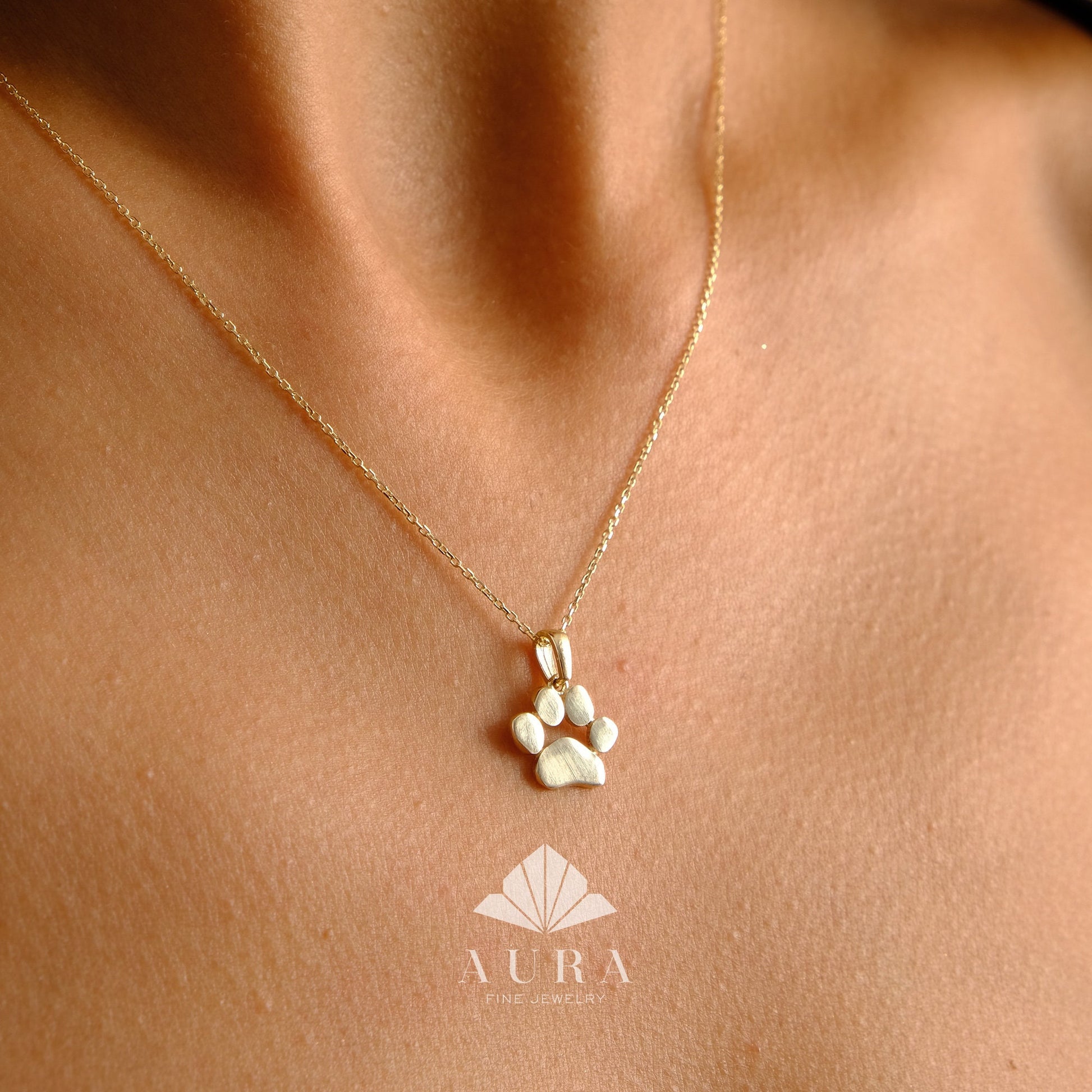 14K Gold Paw Print Name Necklace, Personalized Pet Necklace, Custom Dog Paw Pendant, Memorial Engraved, Pet Loss Gift, Animal Lover Jewelry