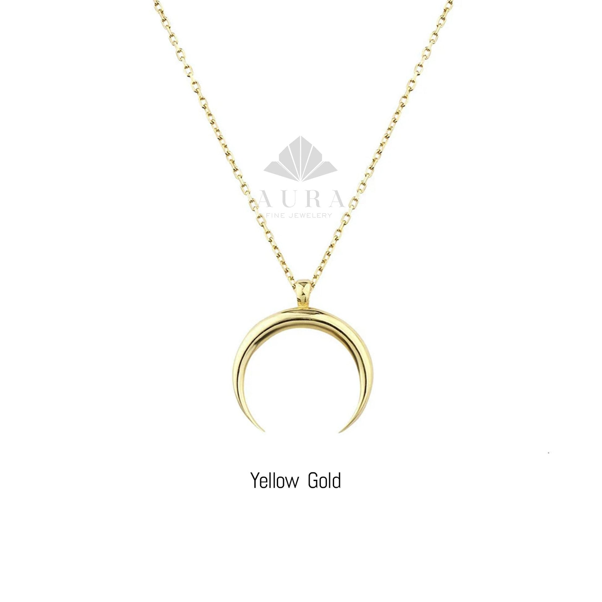 14K Gold Crescent Moon Necklace, Gold Horn Charm Pendant, Dainty Gold Necklace, Moon Charm Necklace, Double Horn Necklace, Gift for Her