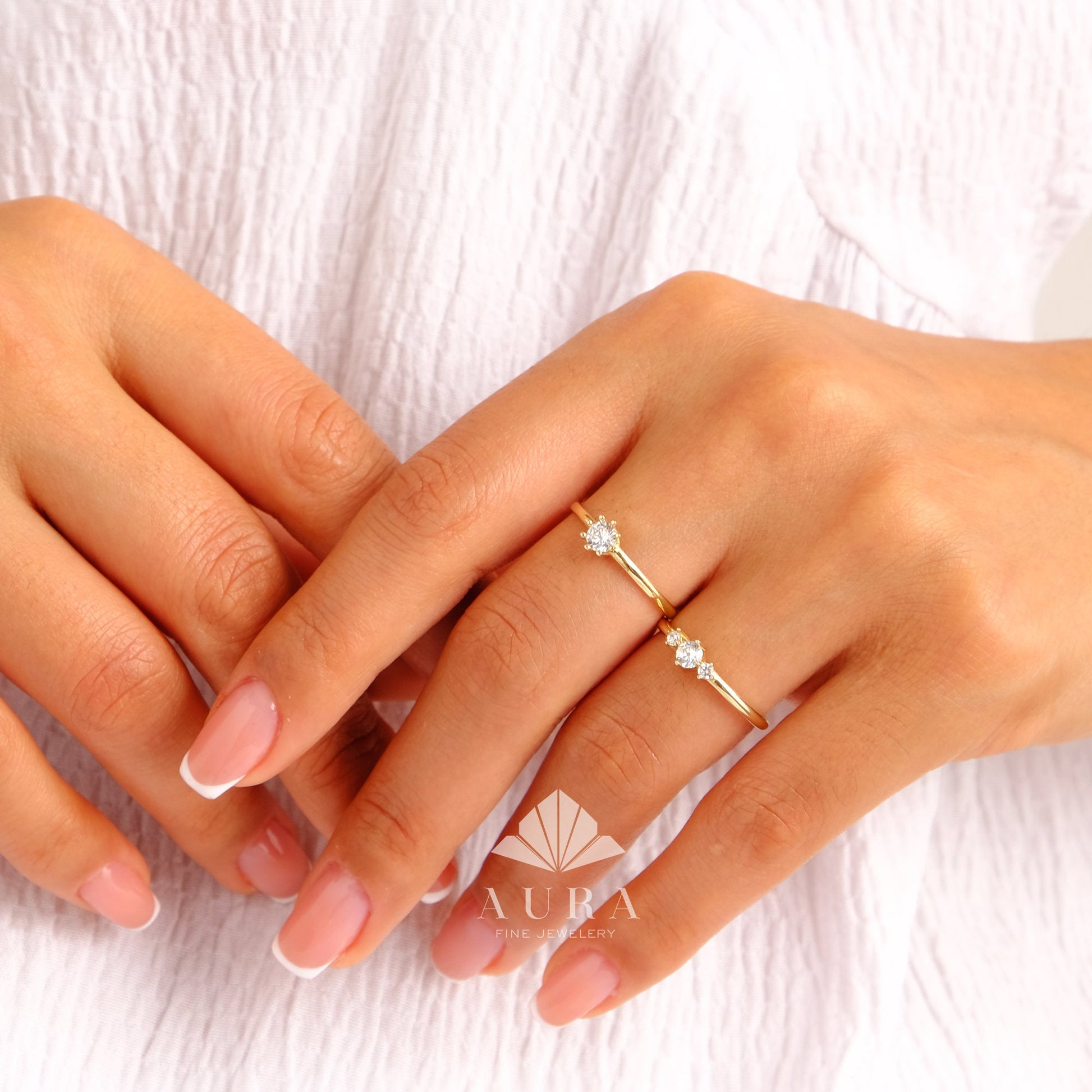 14K Gold CZ Diamond Solitaire Ring, Solitaire Diamond Ring, Single Stone Promise Ring, Simple Diamond Ring, Thin Band Ring, Stacking Ring