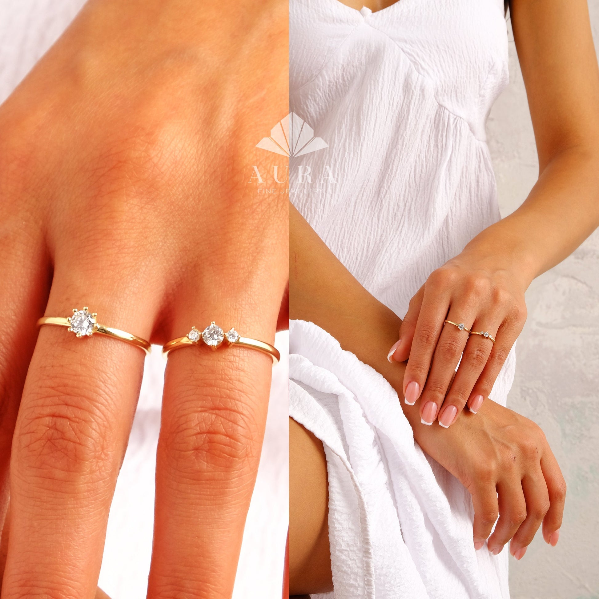 14K Gold CZ Diamond Solitaire Ring, Solitaire Diamond Ring, Single Stone Promise Ring, Simple Diamond Ring, Thin Band Ring, Stacking Ring