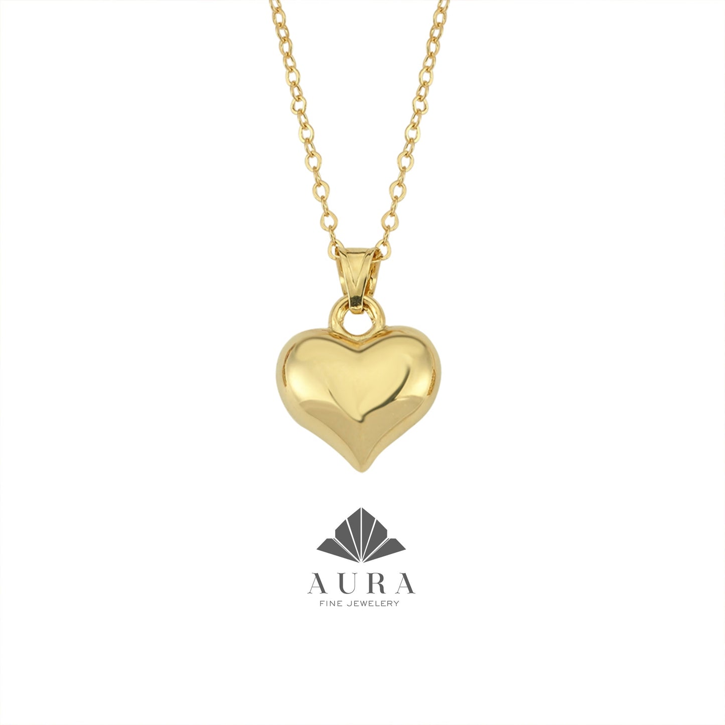 14K Gold Puffed Heart Necklace, 3D Heart Pendant, Gold Love Choker, Mini Heart Charm, Dainty Heart Necklace, Gift For Her