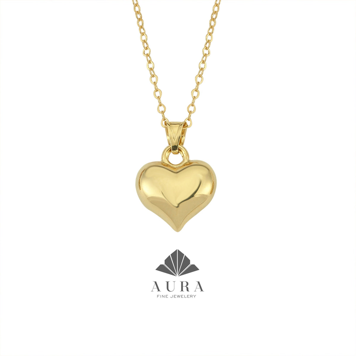 14K Gold Puffed Heart Necklace, 3D Heart Pendant, Gold Love Choker, Mini Heart Charm, Dainty Heart Necklace, Gift For Her