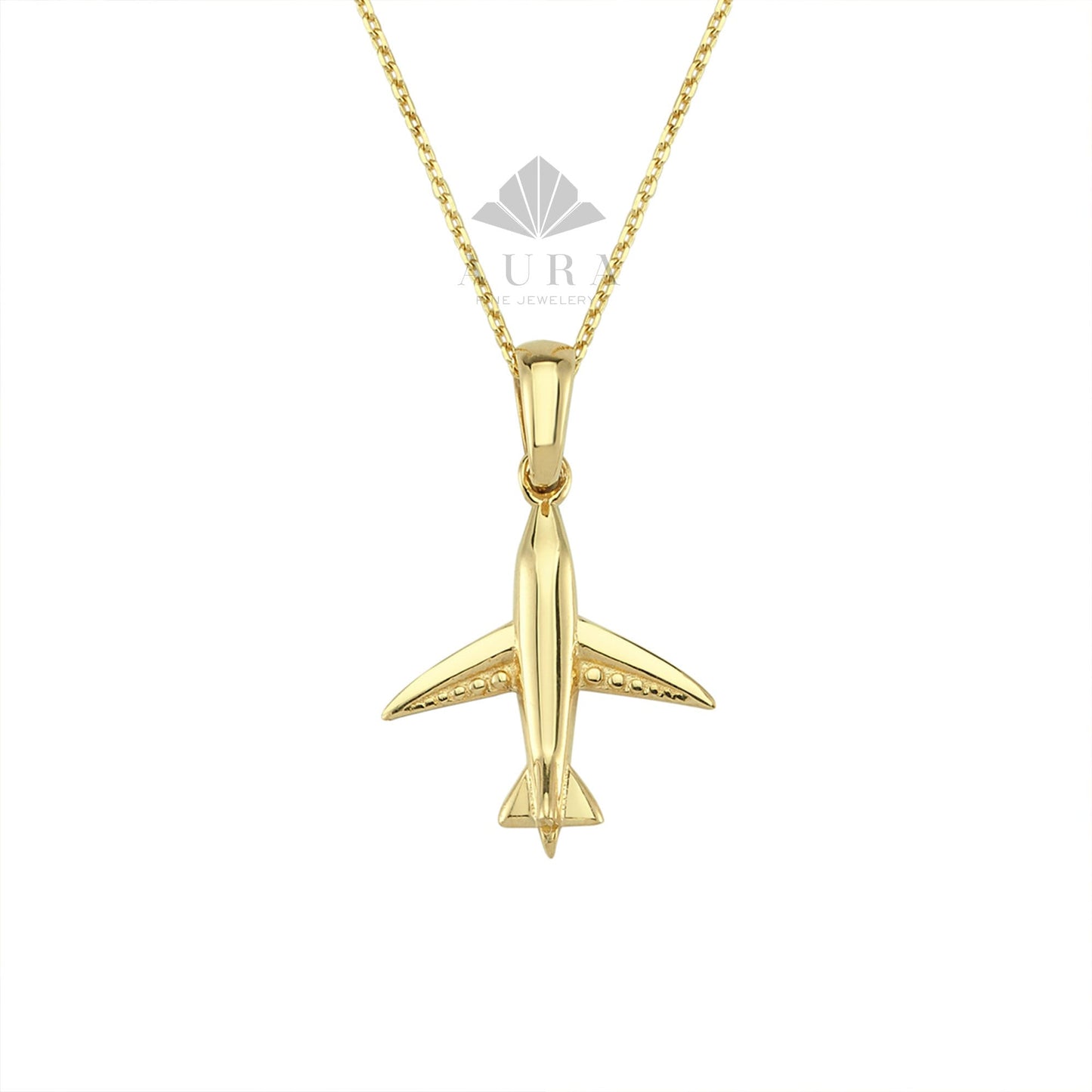 14K Gold Airplane Necklace, Plane Pendant, Tiny Travel Charm, Dainty Gold Flight Necklace, Travel Jewelry, Pilots Flight Attendant Gift