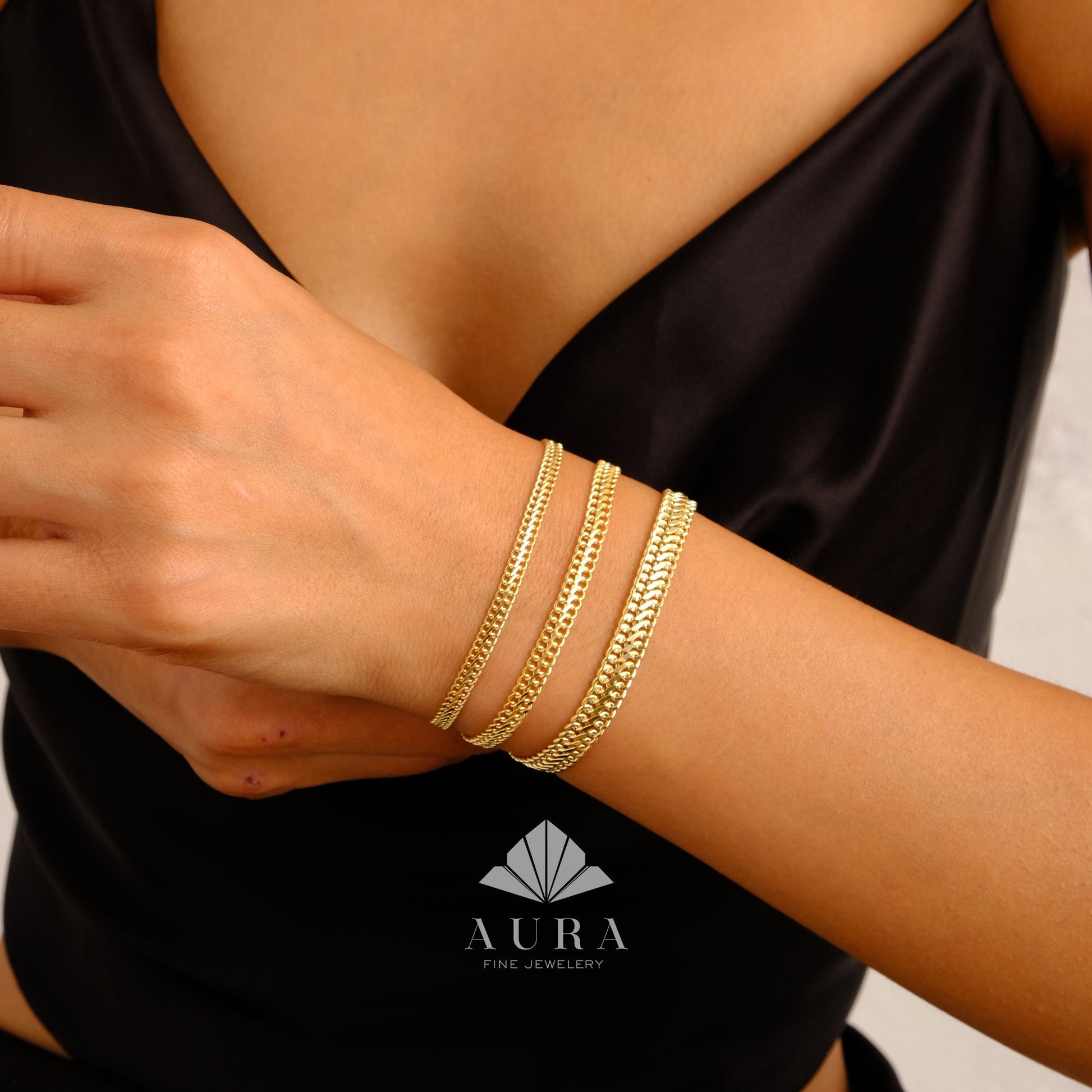 14K Gold Vienna Bracelet, Double Curb Chain Bracelet, Armoured Chain, Minimalist Jewelry, Gift for Her