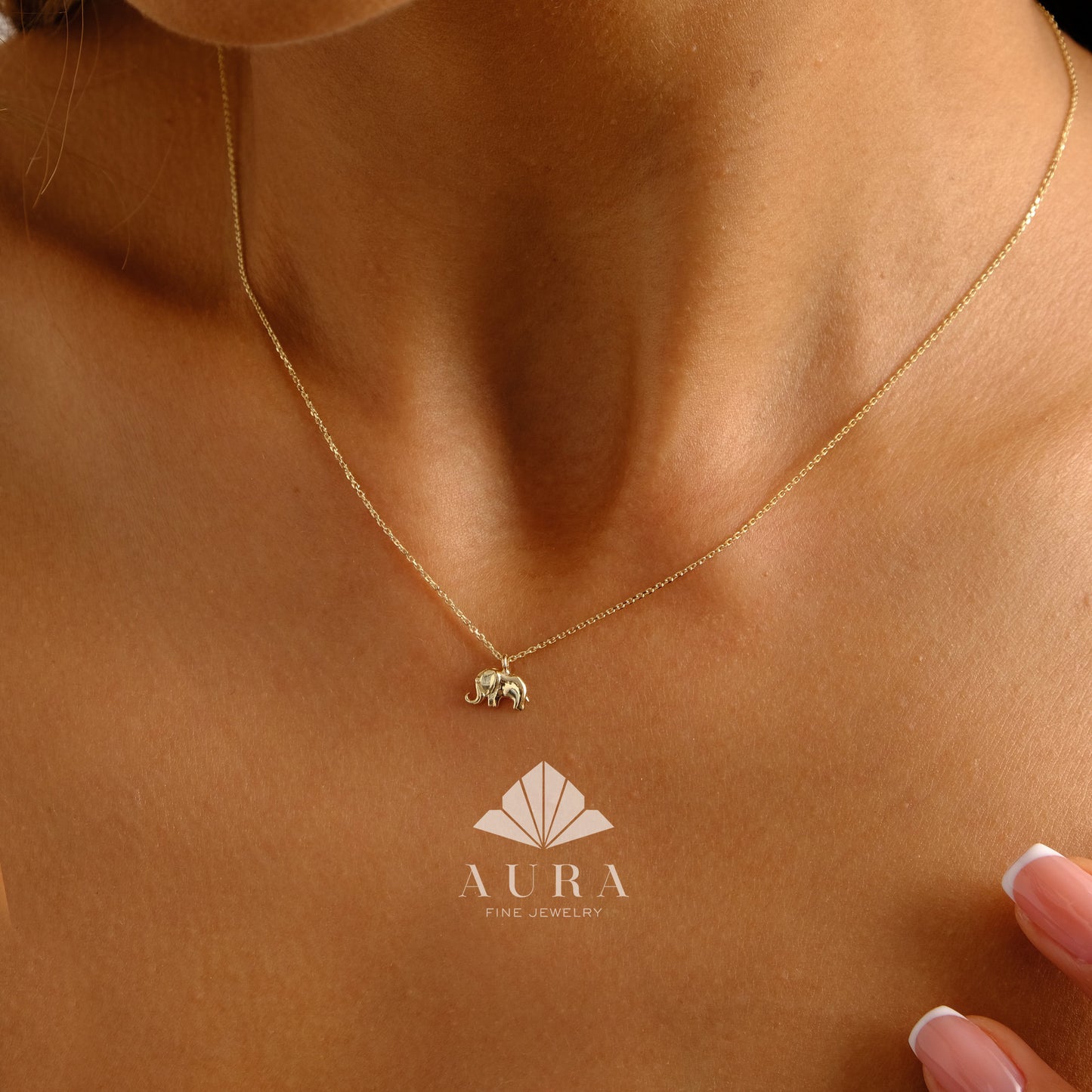 14K Gold Elephant Necklace, Elephant Pendant Necklace, Tiny Elephant Charm, Dainty Gold Chain Choker, Animal Jewelry, Gift For Her