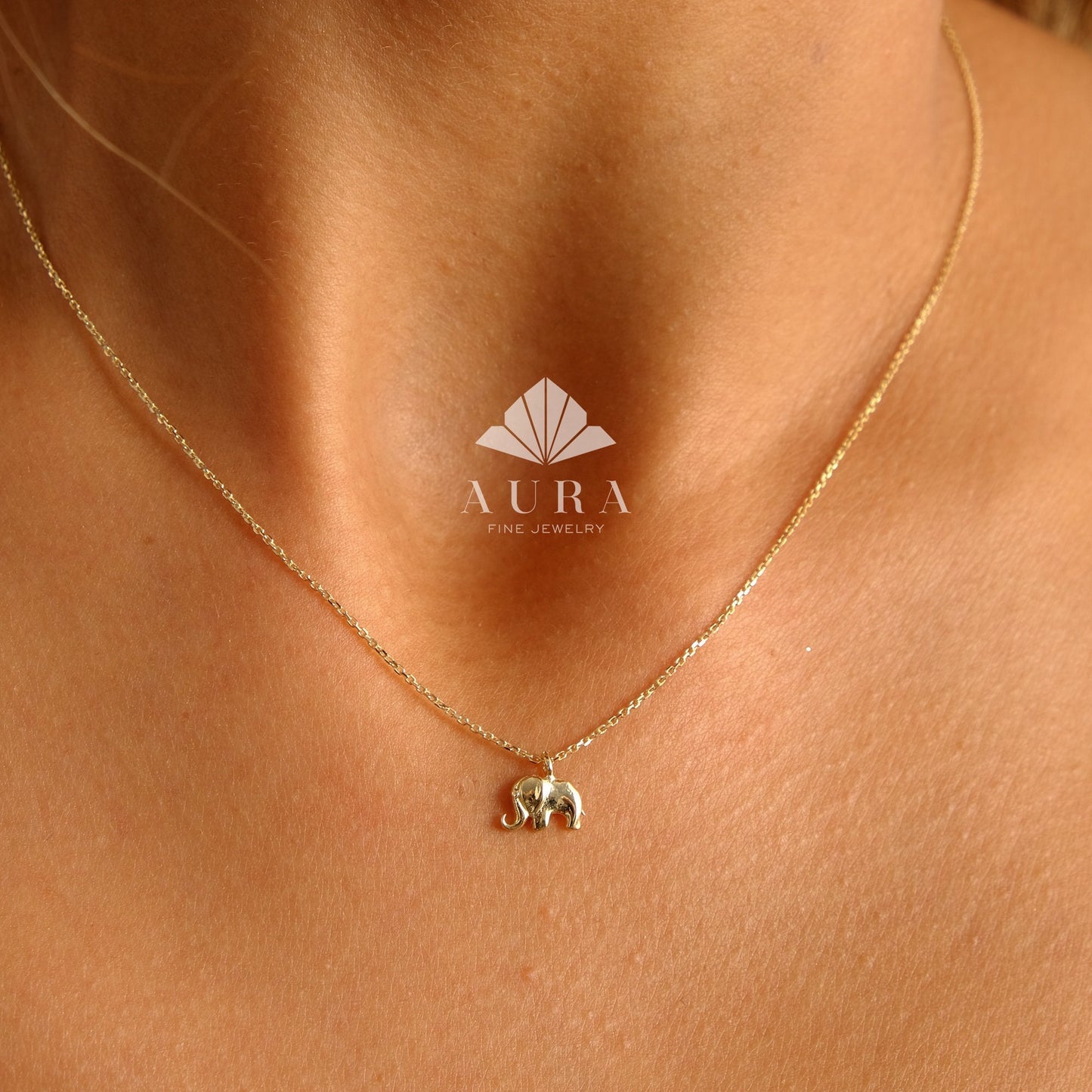 14K Gold Elephant Necklace, Elephant Pendant Necklace, Tiny Elephant Charm, Dainty Gold Chain Choker, Animal Jewelry, Gift For Her