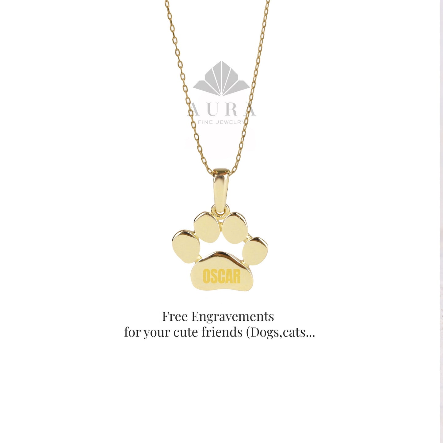 14K Gold Paw Print Name Necklace, Personalized Pet Necklace, Custom Dog Paw Pendant, Memorial Engraved, Pet Loss Gift, Animal Lover Jewelry