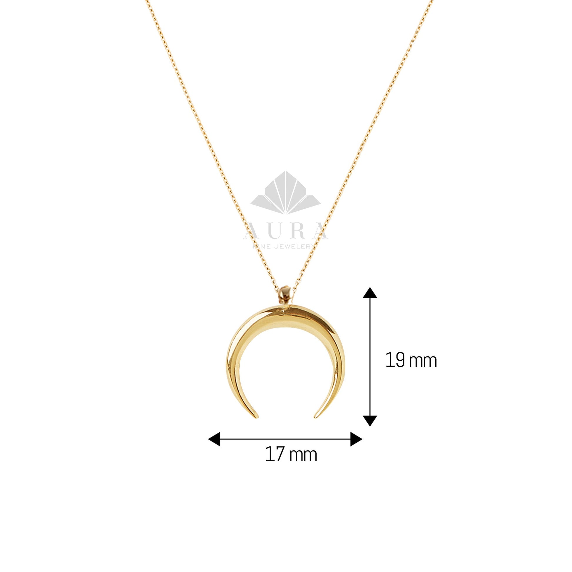 14K Gold Crescent Moon Necklace, Gold Horn Charm Pendant, Dainty Gold Necklace, Moon Charm Necklace, Double Horn Necklace, Gift for Her