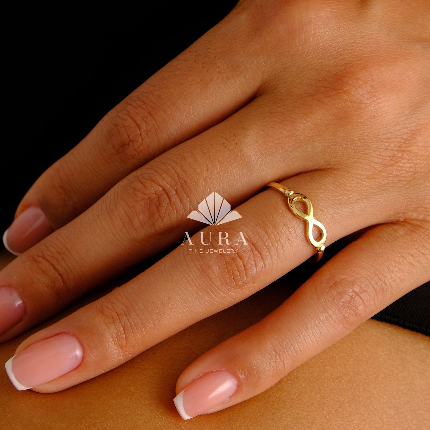 14K Gold Infinity Ring, Eternity Gold Band, Dainty Stacking Ring, Gold Knuckle Ring, Thumb Band, Forever Linked Together, Love Ring