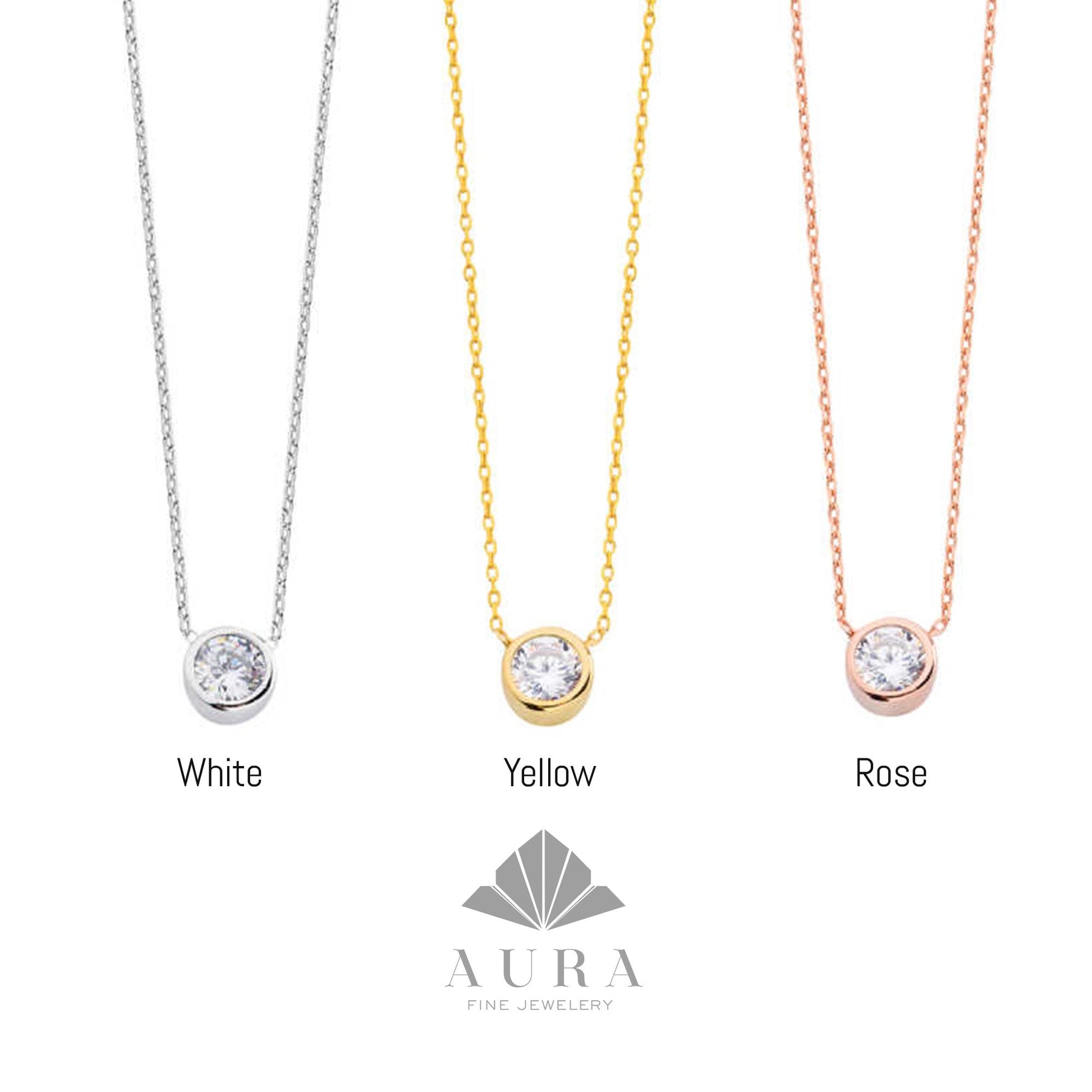 14K Gold Diamond Solitaire Necklace, Diamond Bezel Necklace, Dainty Diamond Pendant Choker, Bezel Simple Necklace, Mothers Day Gift