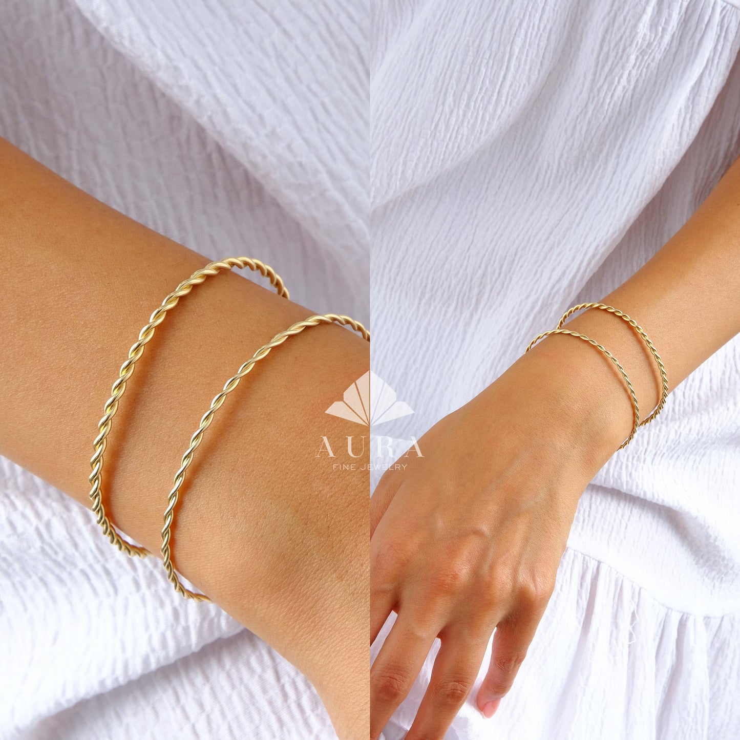 14K Gold Bangle Bracelet, Double Twisted Rope Stacking Bangle Bracelet, Evil Eye Charm, Gold Wire Twisted Bangle, Cable Bangle Bracelet