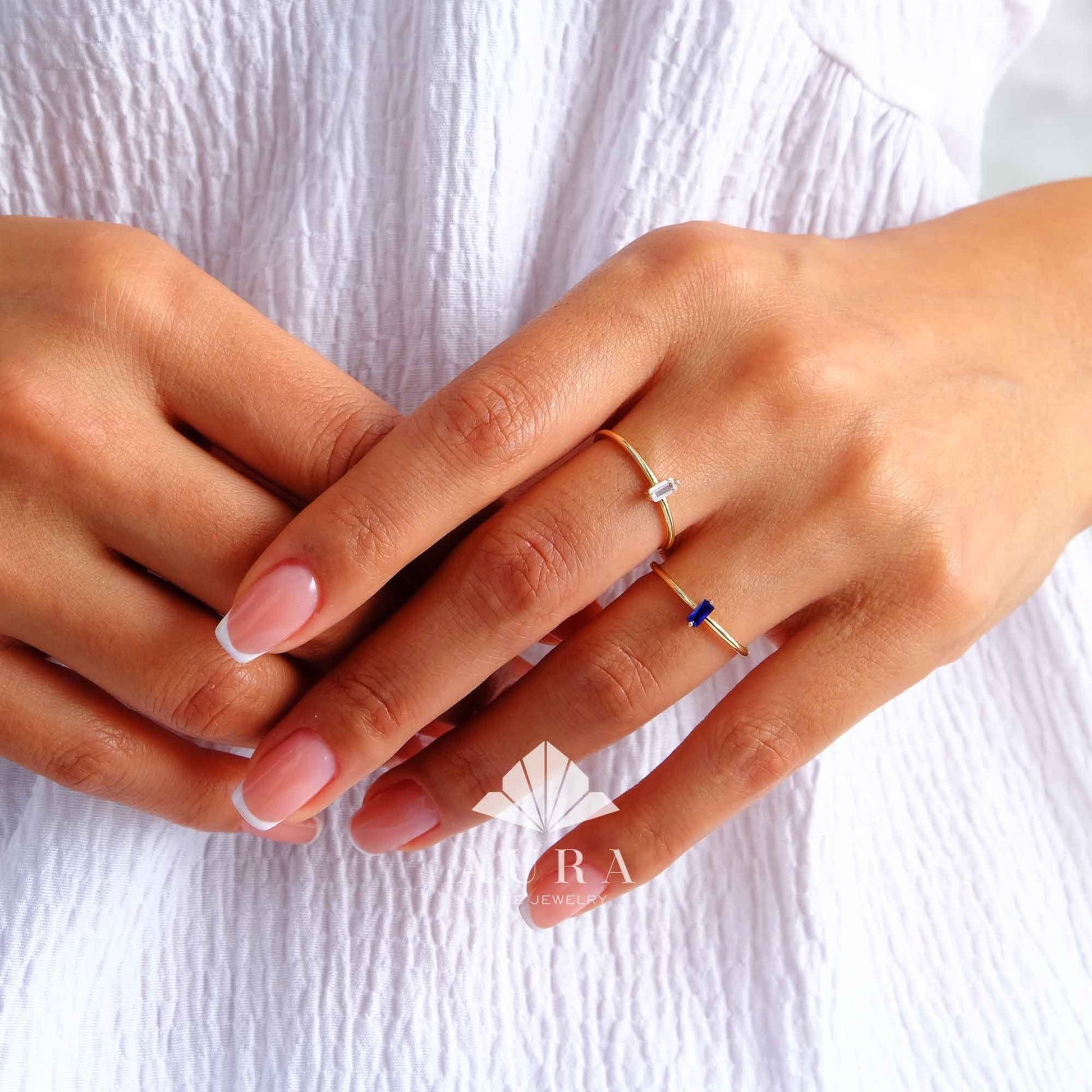 14K Solid Gold Baguette Birthstone Ring, Personalized Solitaire Gemstone Ring, Custom Birthstone Ring, Minimalist Stackable Dainty Ring