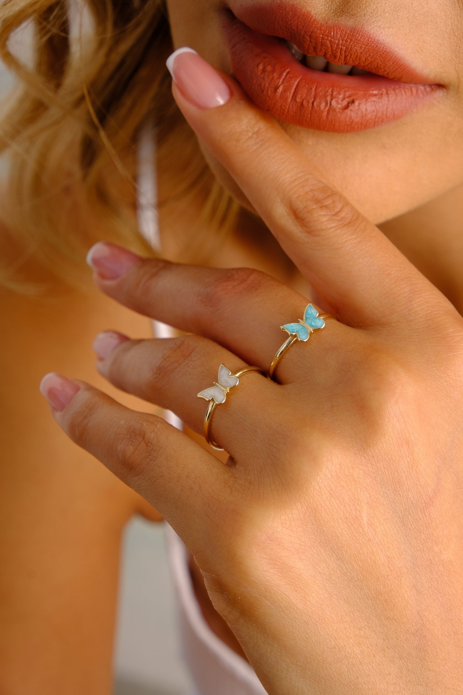 14K Gold Butterfly Ring, Colorful Stackable Band, Dainty Animal Ring, Minimalist Gold Fine Jewelry, Butterfly Stacking Ring, Gift for Her