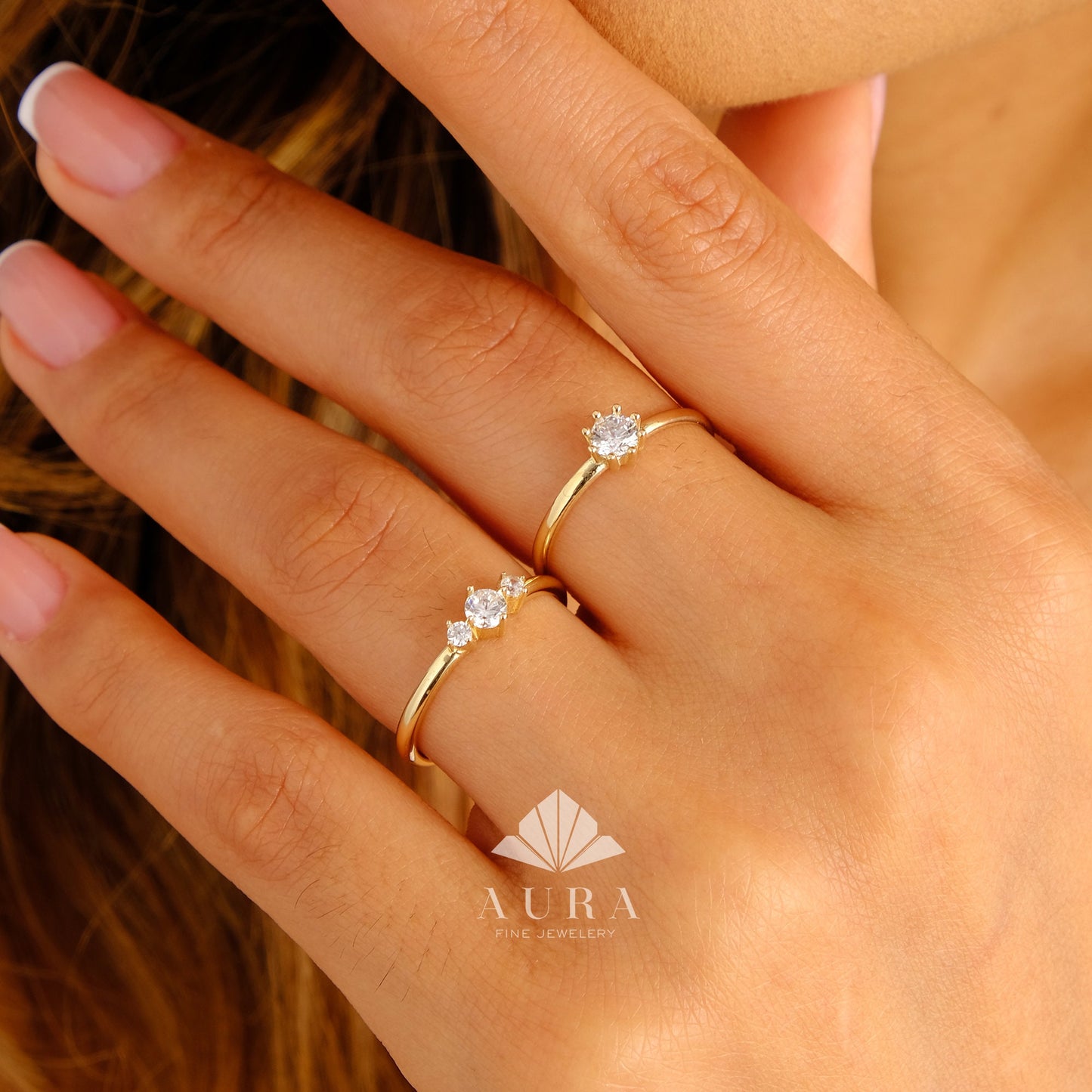 14K Gold CZ Diamond Solitaire Ring, Solitaire Diamond Ring, Single Stone Promise Ring, Simple Diamond Ring, Thin Band Ring, Stacking Ring