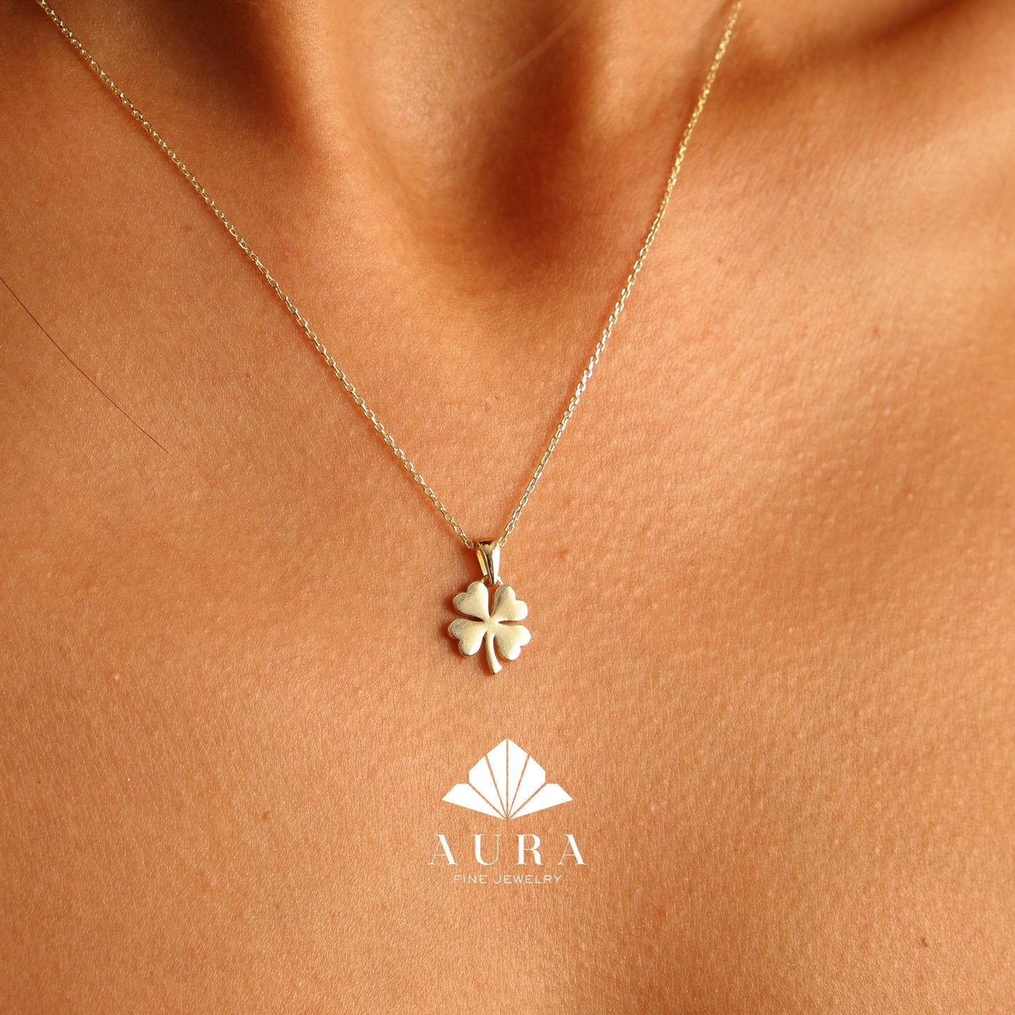 14K Gold Four Leaf Clover Necklace, Lucky Shamrock Pendant, Dainty Gold Necklace, Good Luck Charm Jewelry, Minimalist Gift for Women