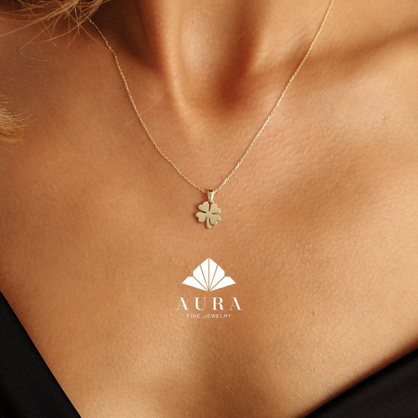 14K Gold Four Leaf Clover Necklace, Lucky Shamrock Pendant, Dainty Gold Necklace, Good Luck Charm Jewelry, Minimalist Gift for Women