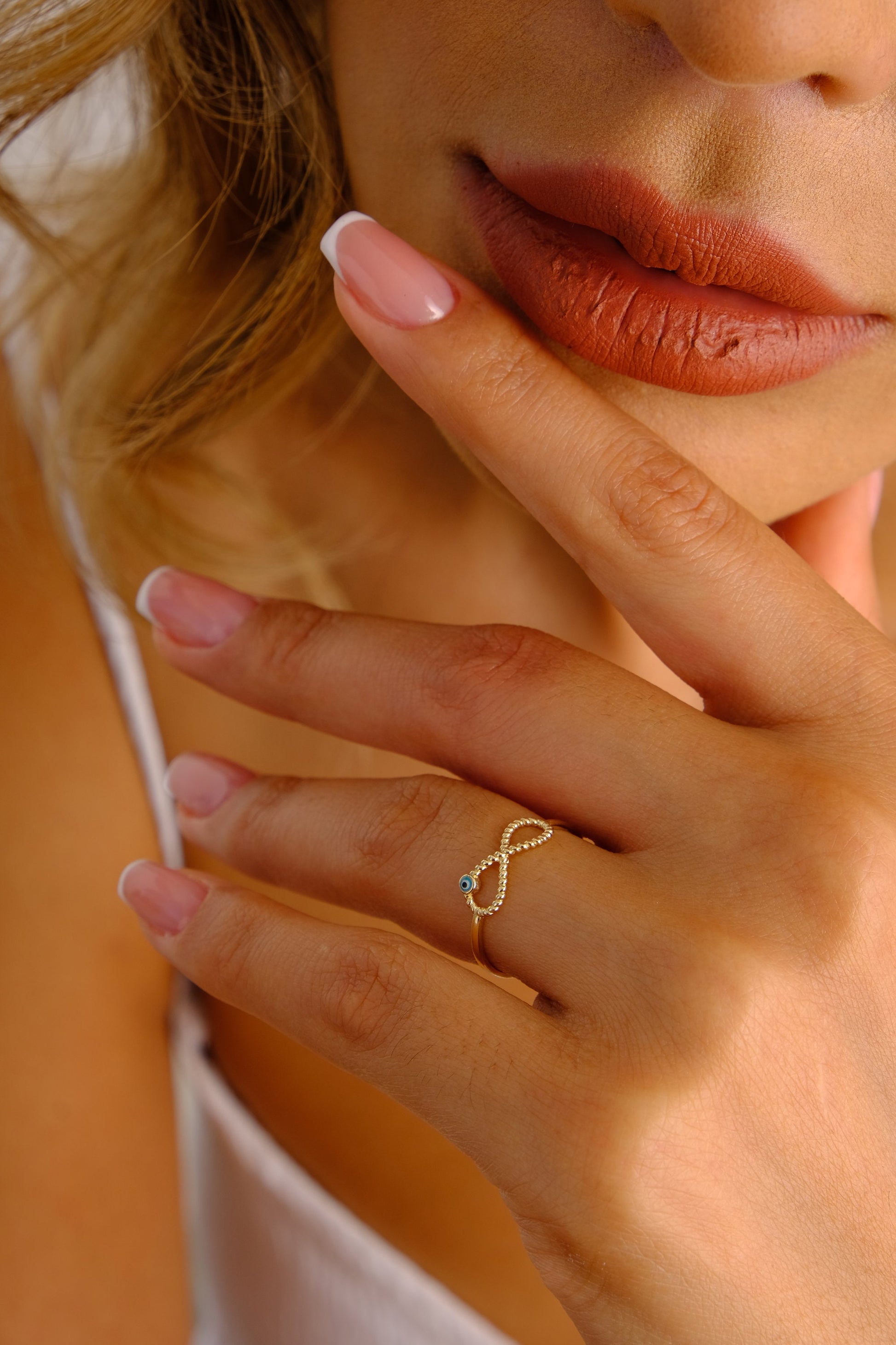 14K Solid Gold Infinity Evil Eye Ring, Turquoise Eye Band Ring, Minimalist Stackable Ring, Dainty Protection Ring, Lucky Symbol Jewelry