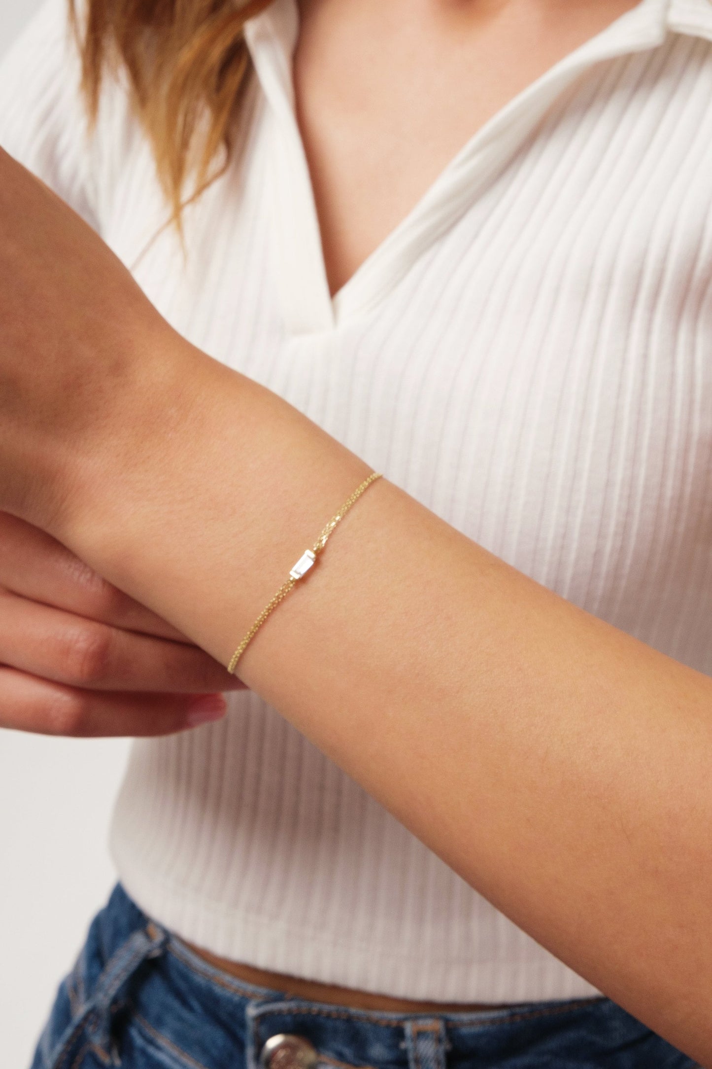 14K Gold Baguette Birthstone Bracelet, Personalized Gemstone Bracelet, Custom Family Bracelet, Dainty Gold Bracelet, Gift for Her