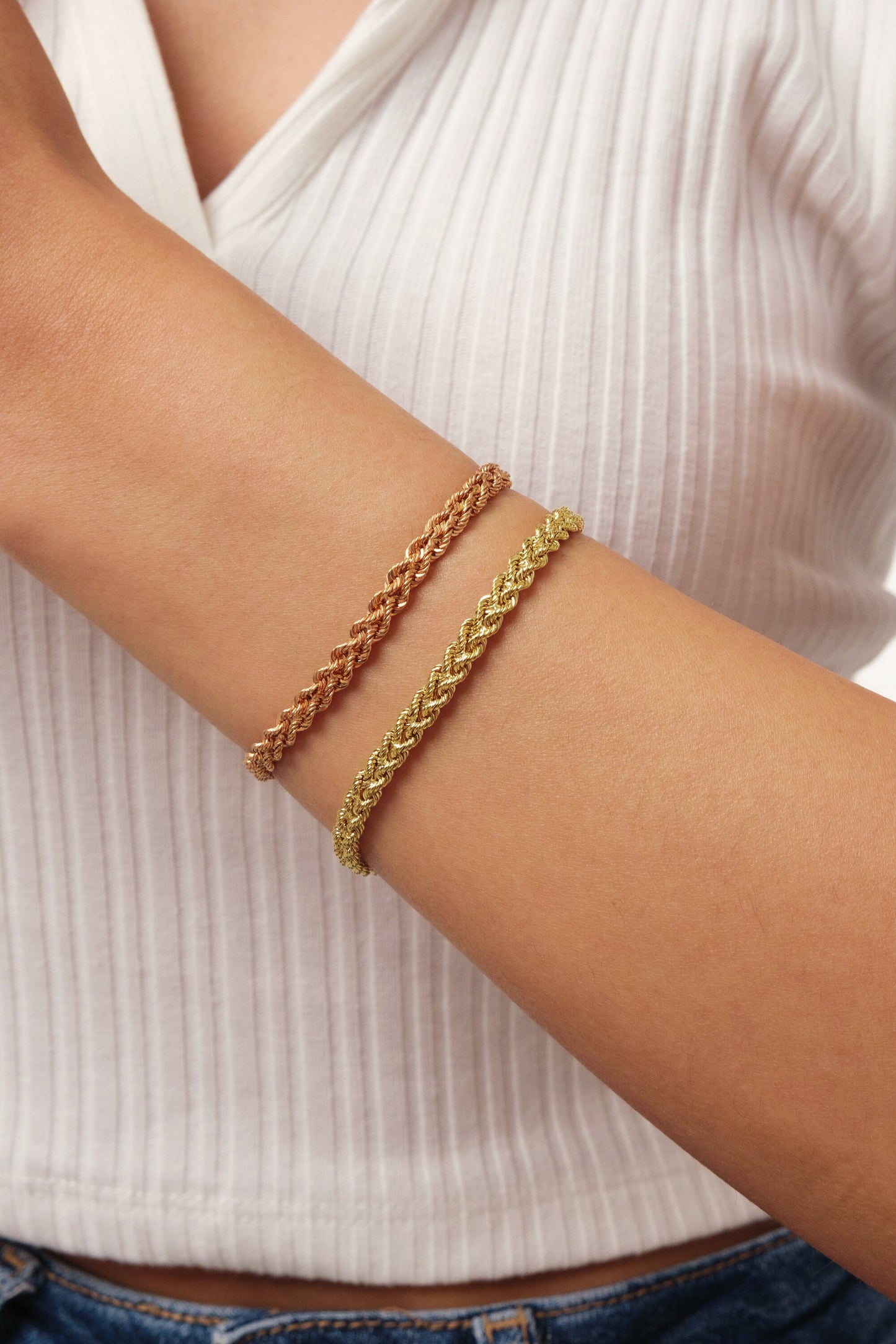 14K Gold Rope Chain Bracelet, Twisted Chain Bracelet, 4.5 mm Chain Bracelet, Sailor Clasp Rope Chain, Unisex Braided Stacking Delicate Chain
