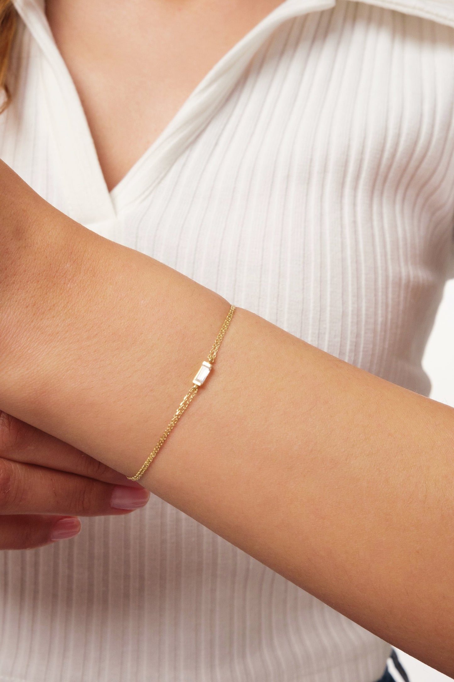 14K Gold Baguette Birthstone Bracelet, Custom Gemstone Jewelry, Personalized Gold Bracelet, Dainty Everyday Bracelet, Family Birthstone Gift