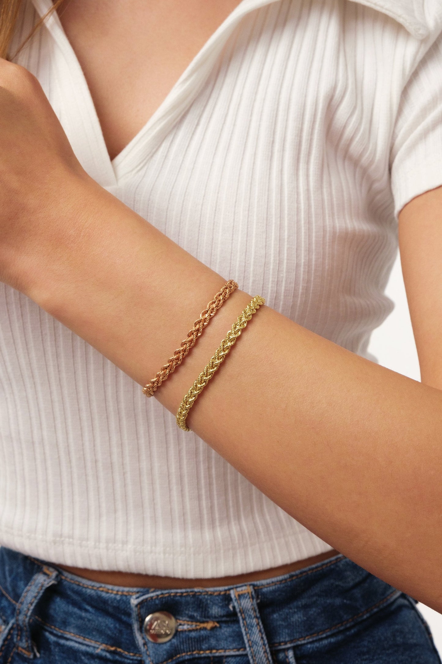 14K Gold Rope Chain Bracelet, Twisted Chain Bracelet, 4.5 mm Chain Bracelet, Sailor Clasp Rope Chain, Unisex Braided Stacking Delicate Chain