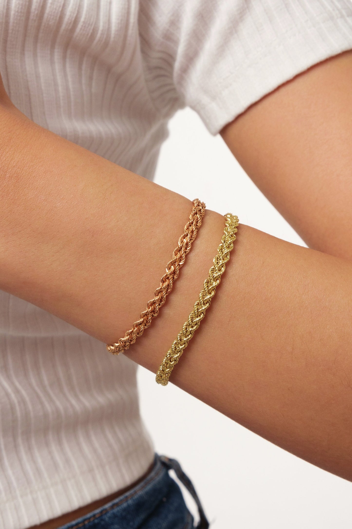 14K Gold Rope Chain Bracelet, Twisted Chain Bracelet, 4.5 mm Chain Bracelet, Sailor Clasp Rope Chain, Unisex Braided Stacking Delicate Chain