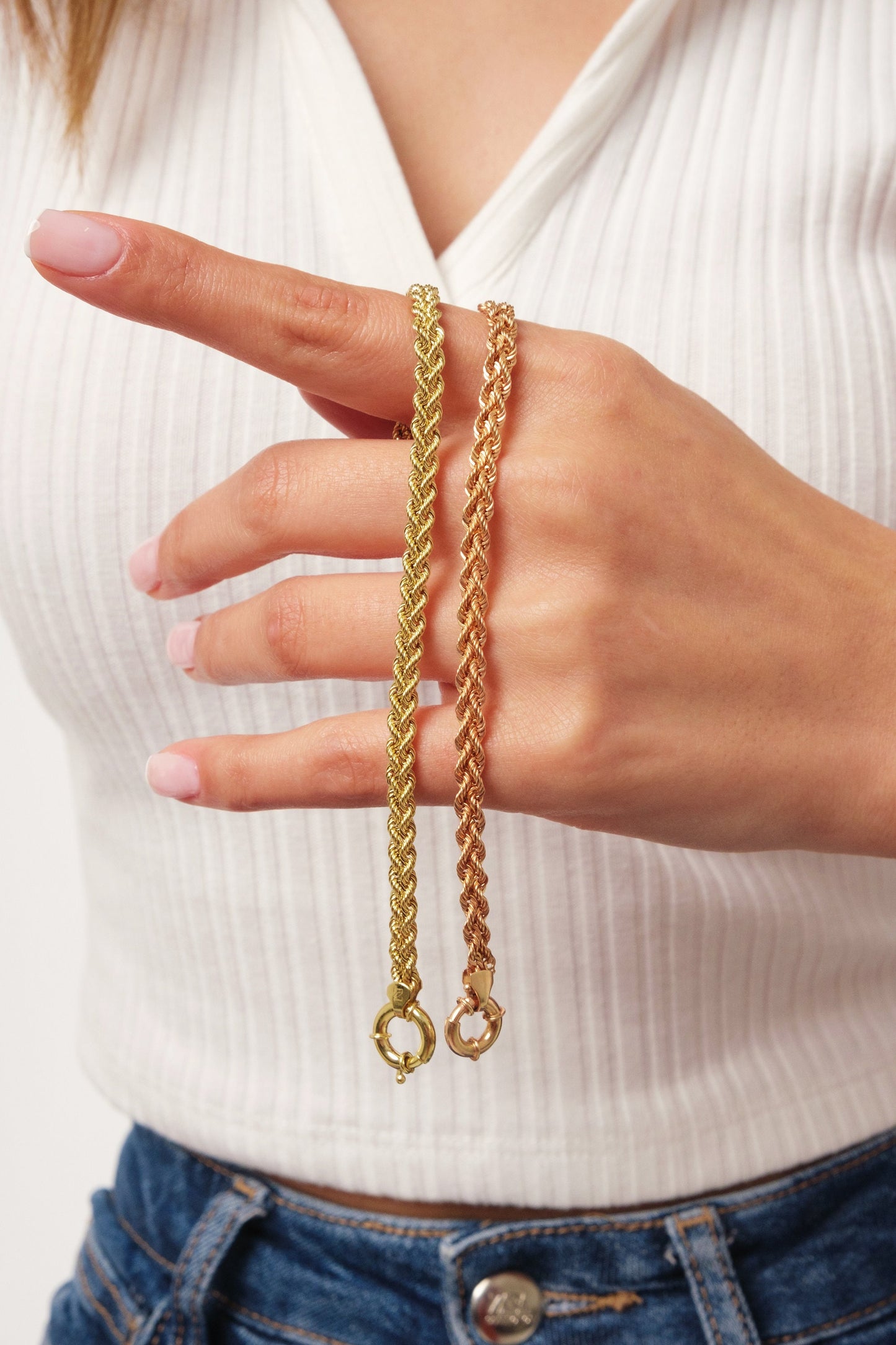 14K Gold Rope Chain Bracelet, Twisted Chain Bracelet, 4.5 mm Chain Bracelet, Sailor Clasp Rope Chain, Unisex Braided Stacking Delicate Chain