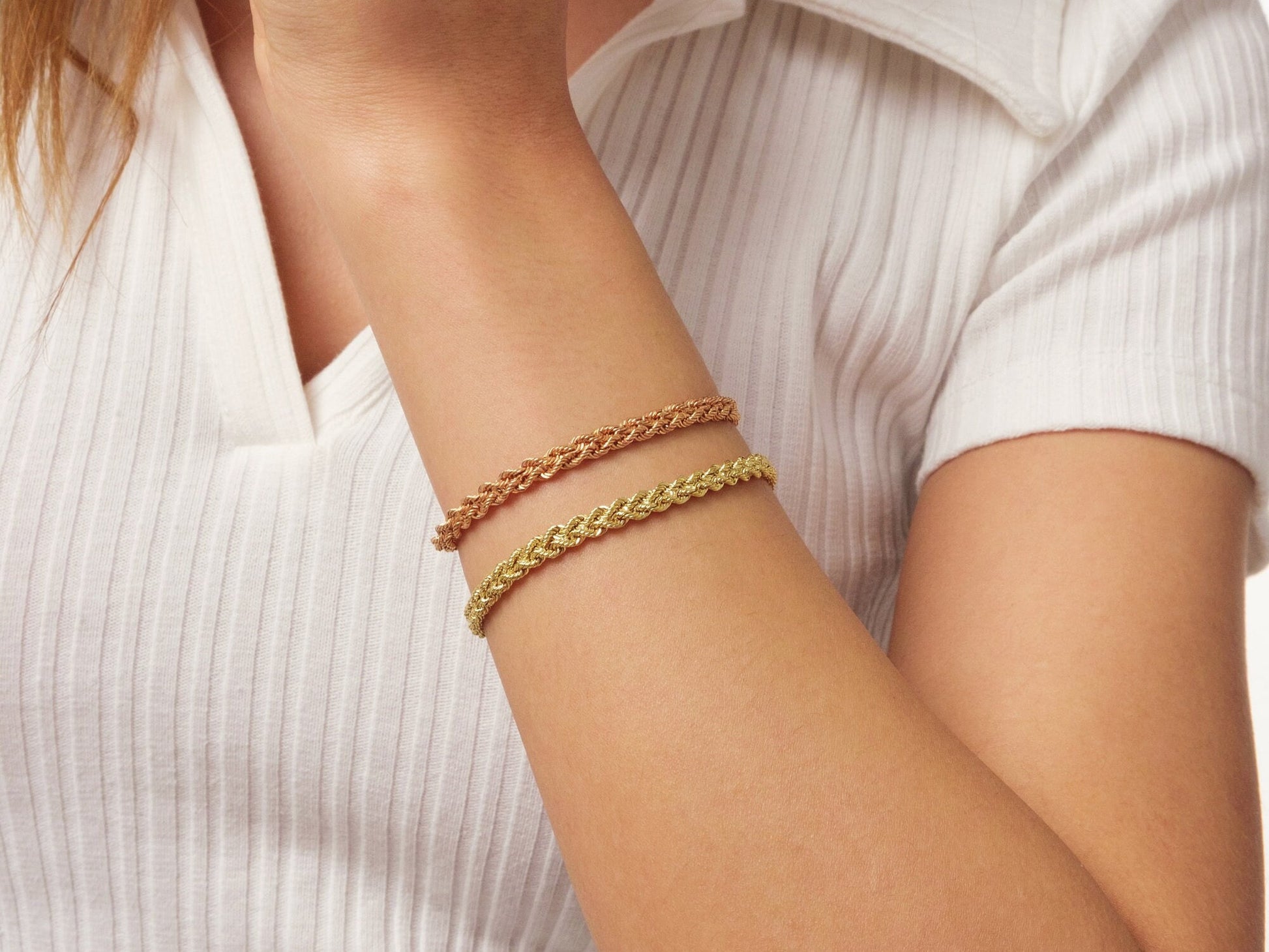 14K Gold Rope Chain Bracelet, Twisted Chain Bracelet, 4.5 mm Chain Bracelet, Sailor Clasp Rope Chain, Unisex Braided Stacking Delicate Chain