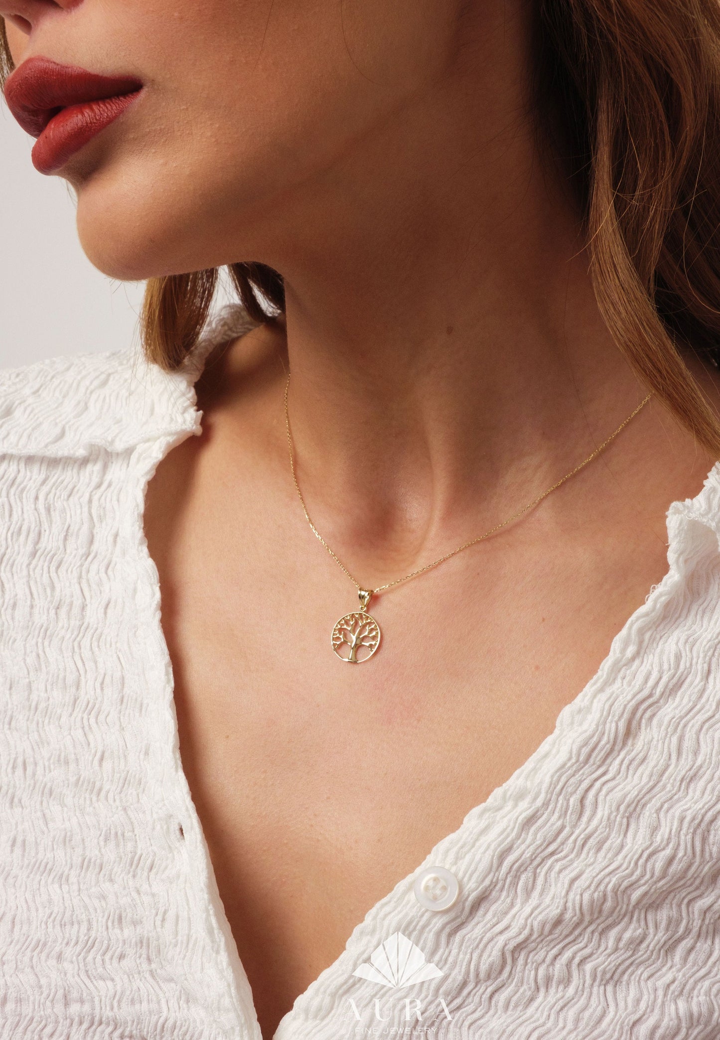 14K Solid Gold Tree of Life Necklace, Family Tree Pendant, Dainty Nature Necklace, Personalized Medallion Necklace, Meaningful Mom Gift