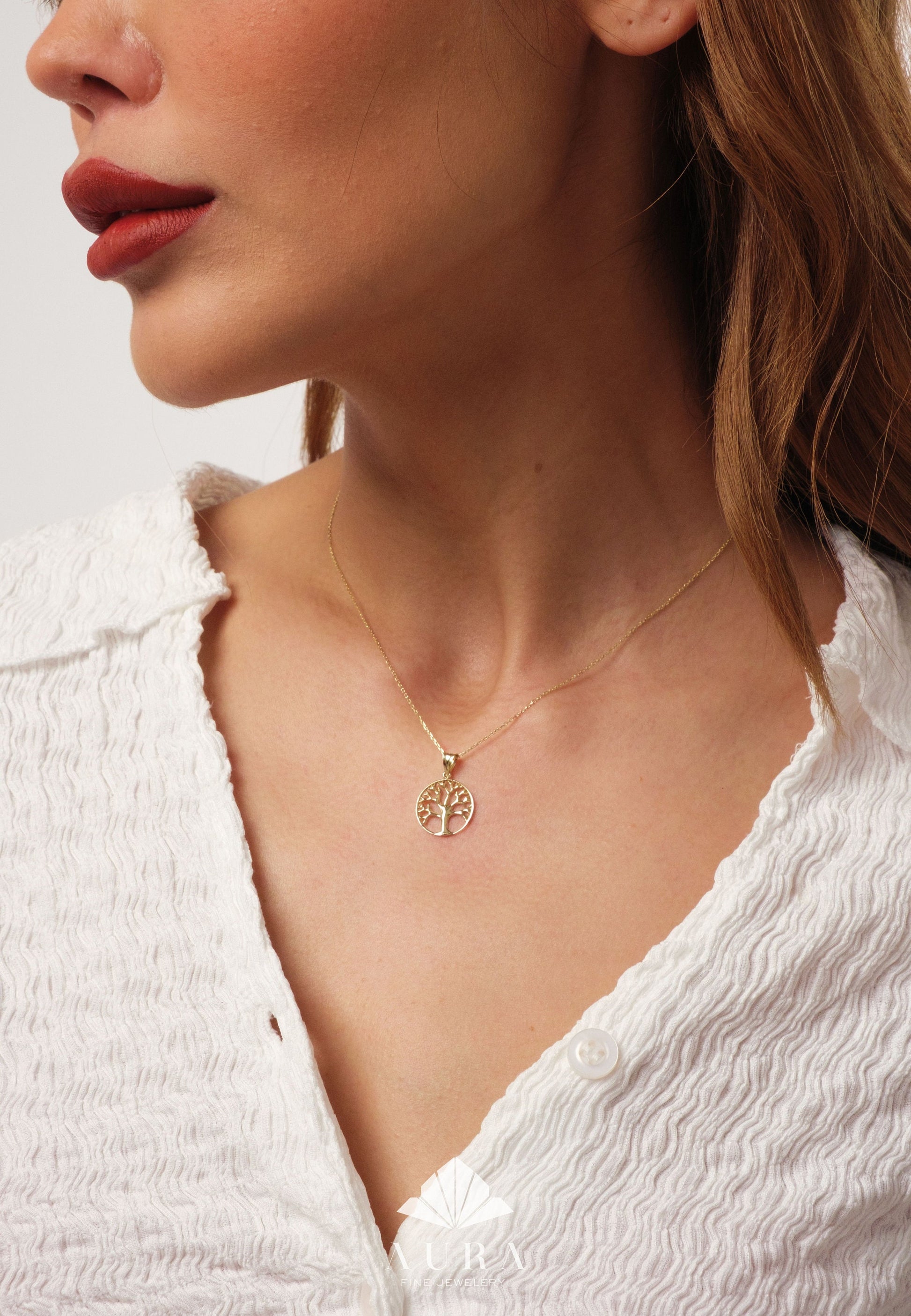 14K Solid Gold Tree of Life Necklace, Family Tree Pendant, Dainty Nature Necklace, Personalized Medallion Necklace, Meaningful Mom Gift