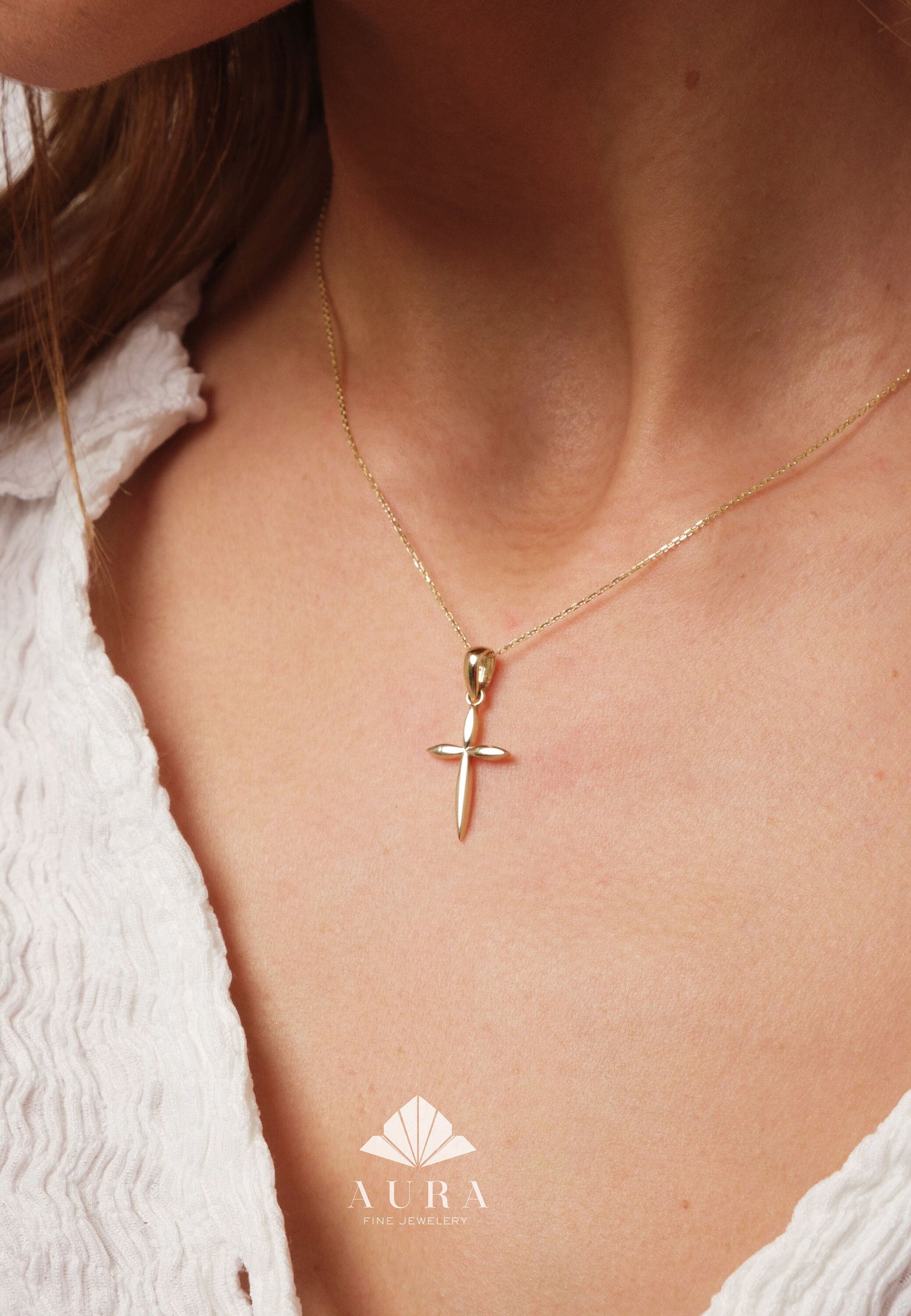 14K Gold Cross Necklace, Crucifix Gold Necklace, Dainty Gold Cross Pendant, Religious Necklace, Small Cross Necklace, Tiny Cross Necklace